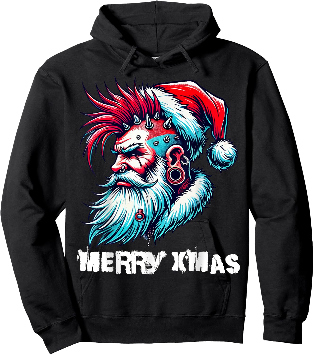 Merry X-Mas Punk Rock Santa Claus Christmas Holiday Hoodie - Hoodie | Black