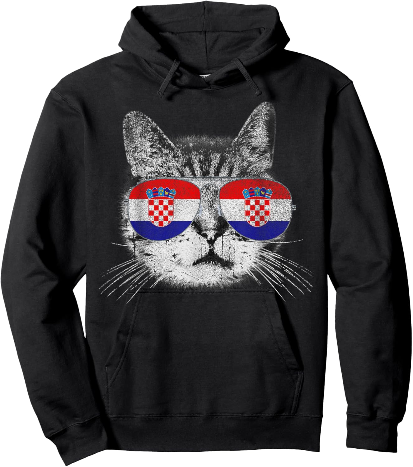 Croatian Croatia - Flag Cat Vintage Men Women Graphic Cool Hoodie - Hoodie | Black