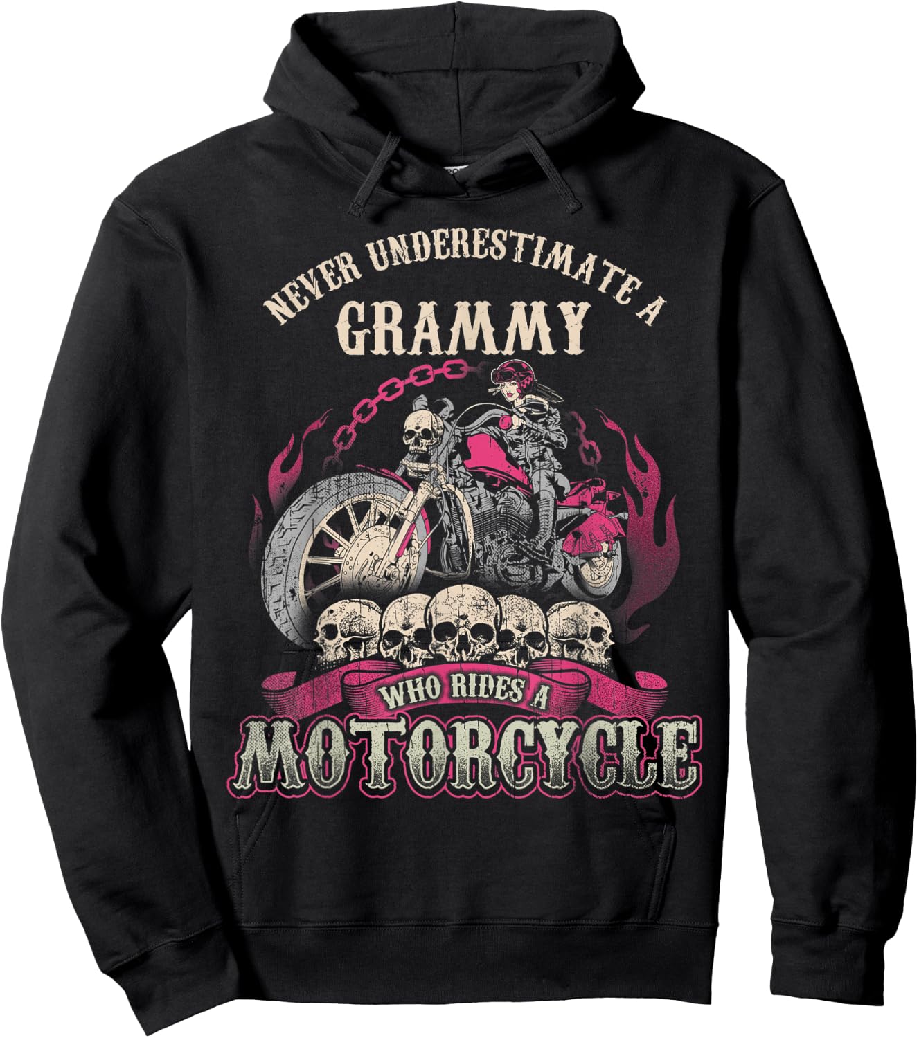 Grammy Biker Chick Gift Never Underestimate Motorcycle Hoodie - Hoodie | Black