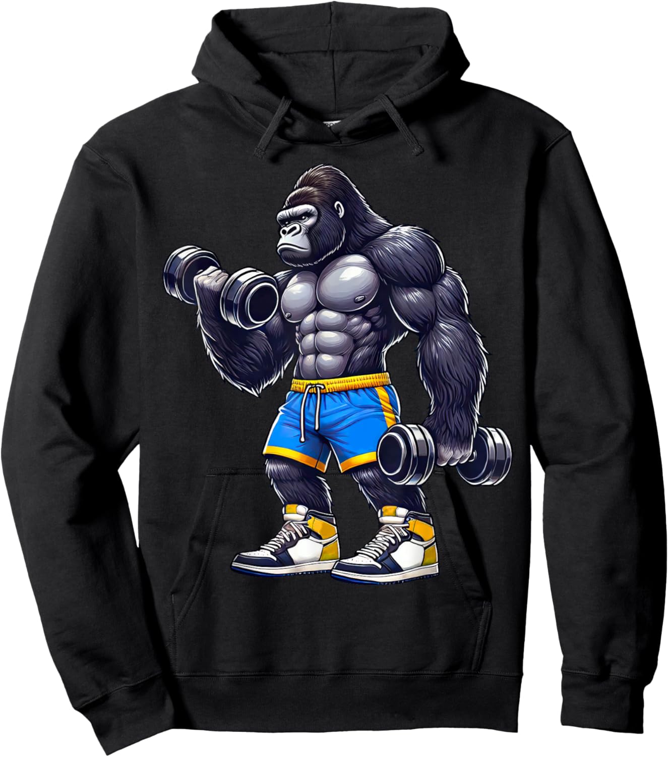 Gorilla Lifting Dumbbells Weightlifting Fitness Gym Hoodie - Hoodie | Black