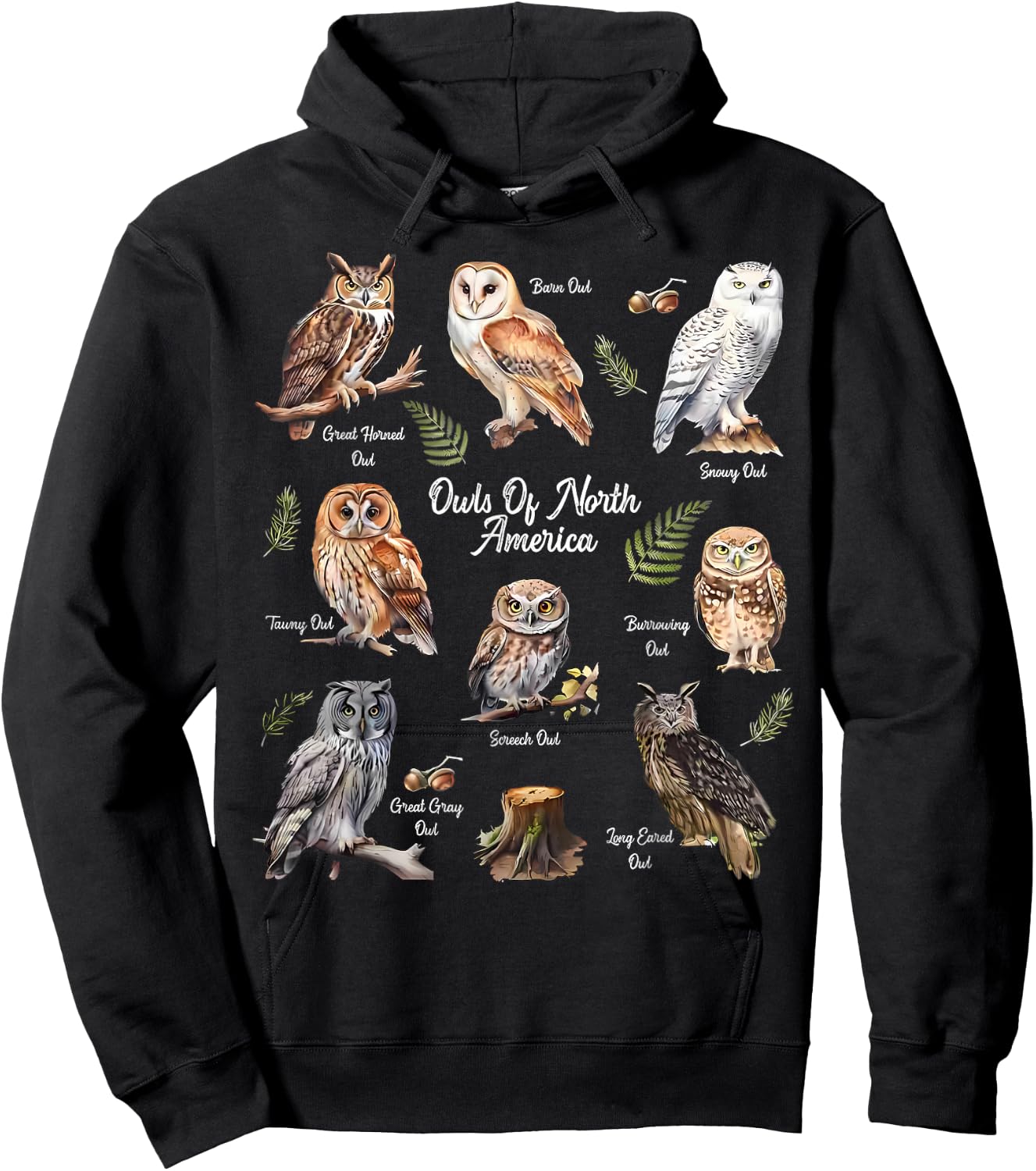 Owl Types North American Bird Of Prey Forest Bird Watcher Hoodie - Hoodie | Black