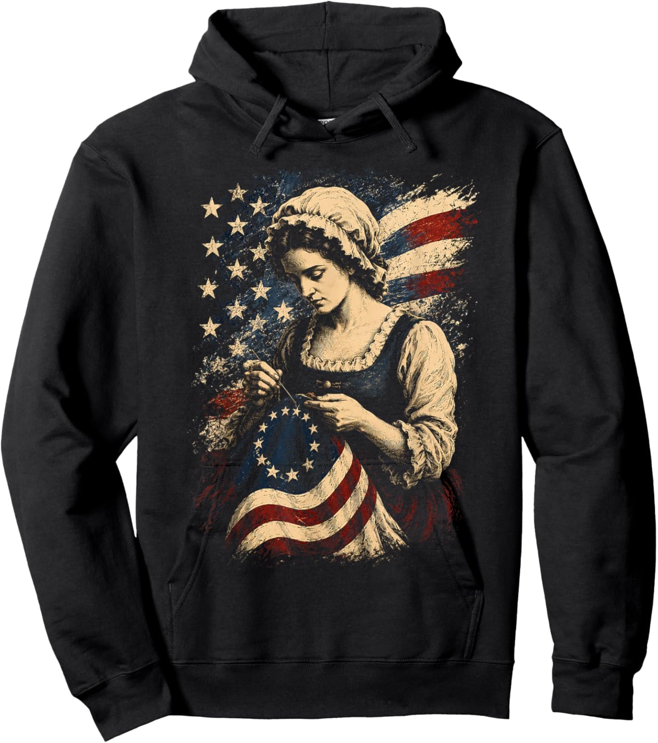 Betsy Ross Flag Funny Sewing First American Flag Design Hoodie - Hoodie | Black