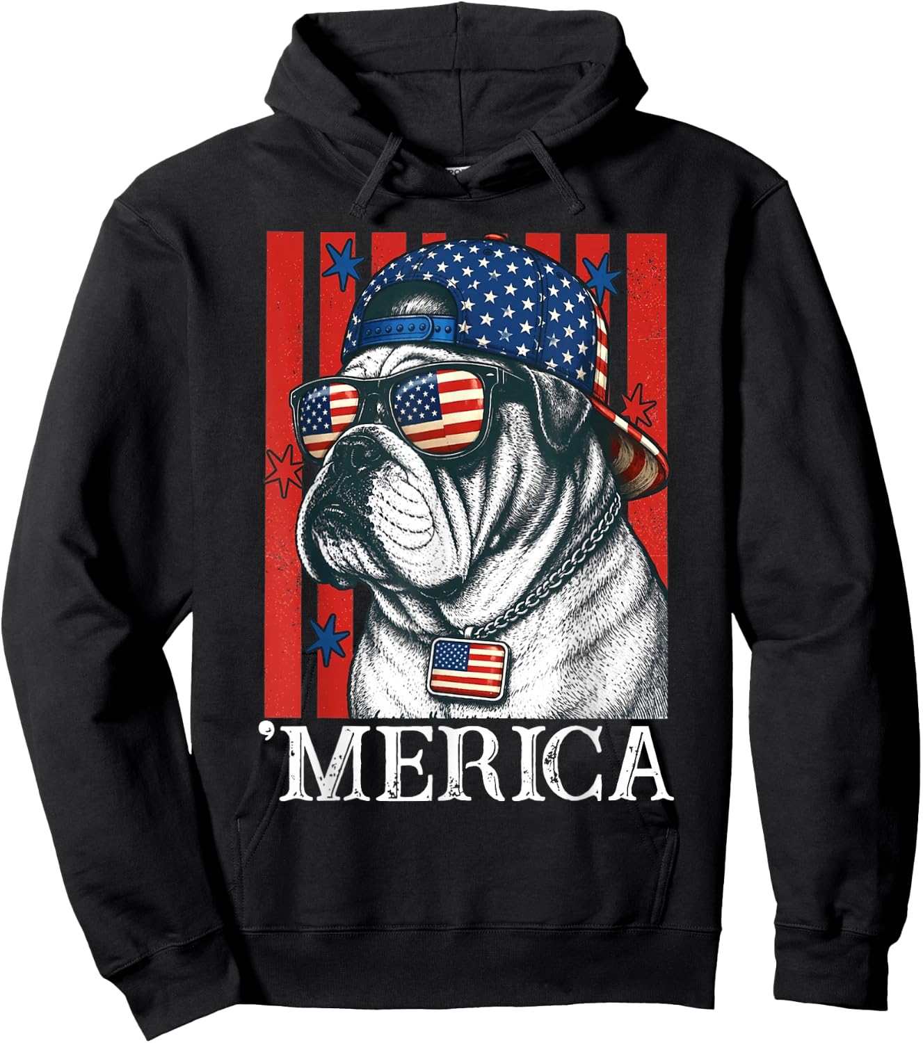 Merica Dog Patriotic English Bulldog American Flag Hoodie - Hoodie | Black