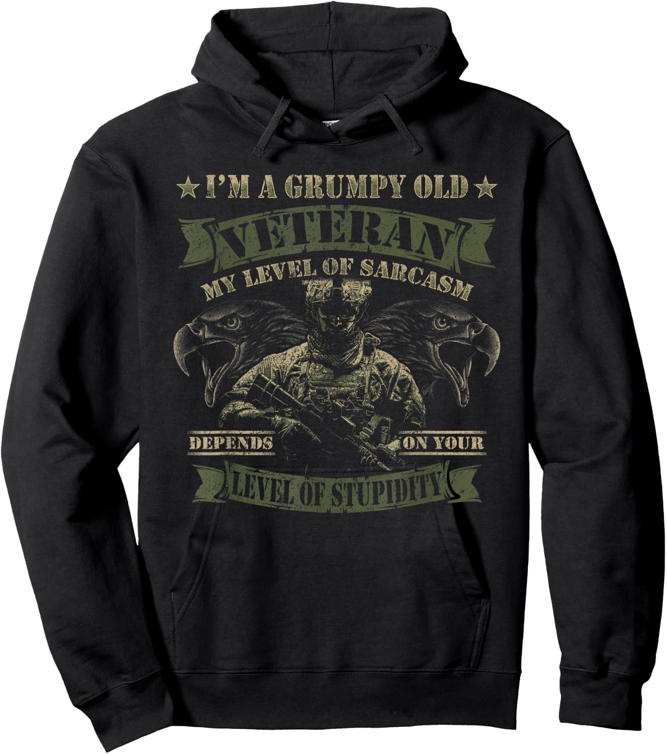 Grumpy Old Veteran Level Sarcasm Depends on Your Stupidity Hoodie - Hoodie | Black
