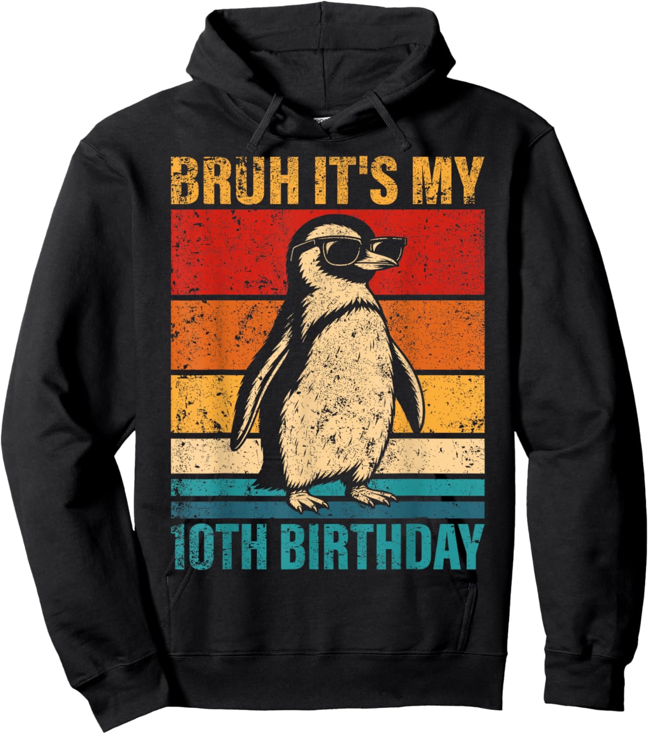 10 Year Old Birthday Penguin Bruh It's My 10th Birthday Hoodie - Hoodie | Black