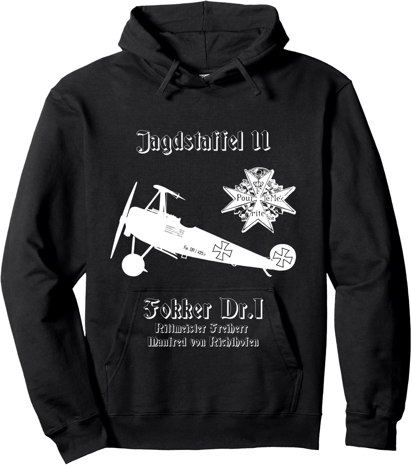 Jasta 11 Fokker DR.I German Triplane Dreidecker Richthofen Hoodie - Hoodie | Black