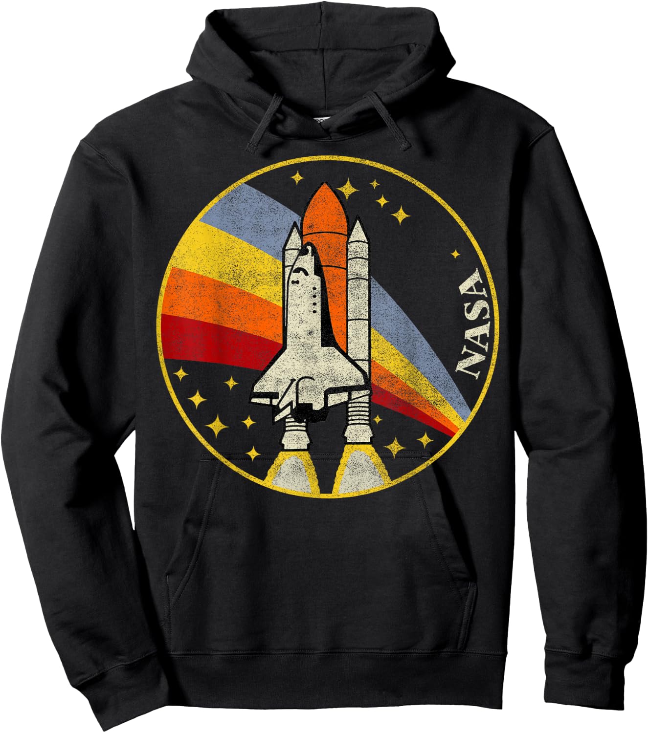 NASA Vintage Distressed Classic Rainbow Stripe Shuttle Badge Hoodie - Hoodie | Black