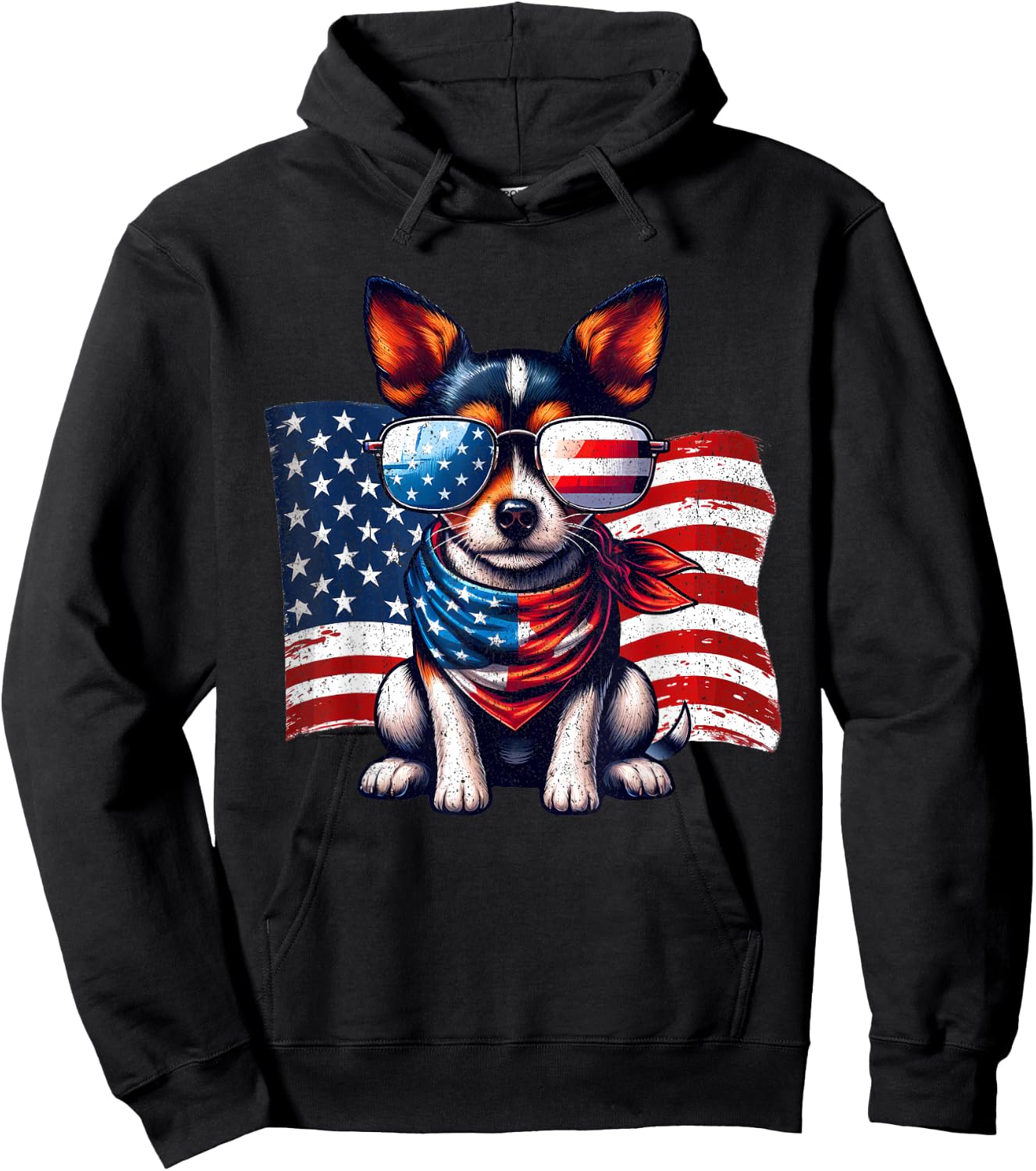 Toy Fox Terrier USA Flag Sunglasses Patriotic Pets Vintage Hoodie - Hoodie | Black