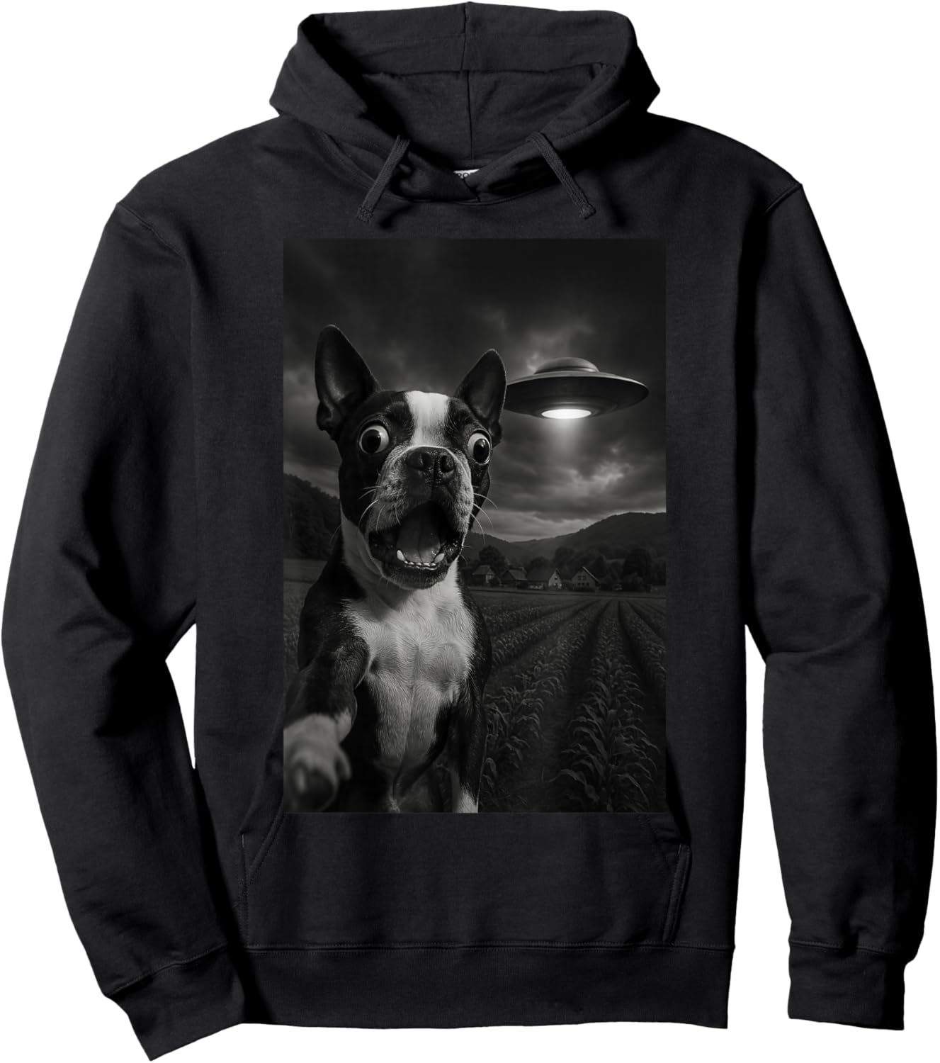 Boston Terrier UFO Encounters Selfie Hoodie - Hoodie | Black