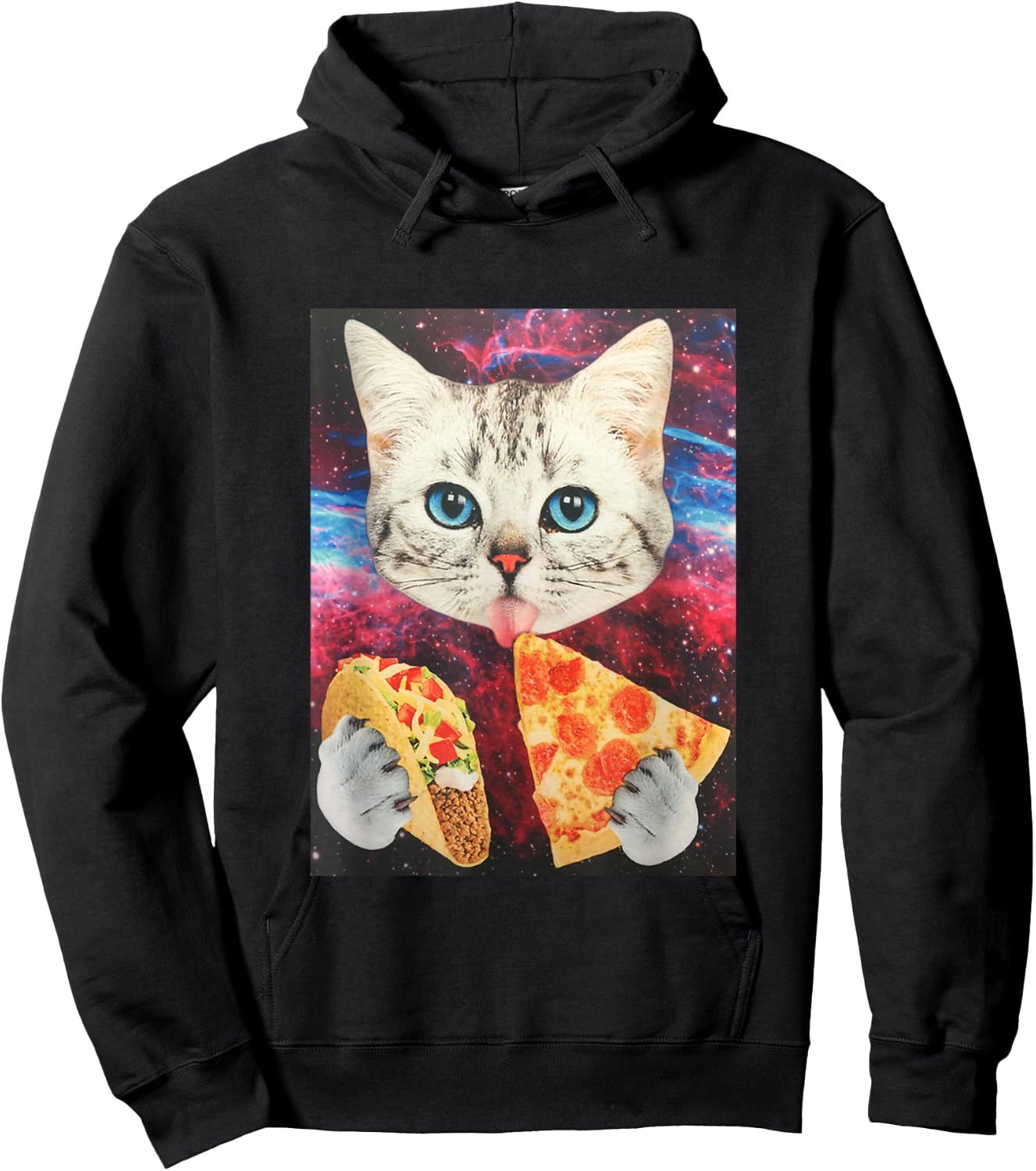 Funny Cute Outer Space Galaxy Cat Meme Pizza Taco Trippy Hoodie - Hoodie | Black
