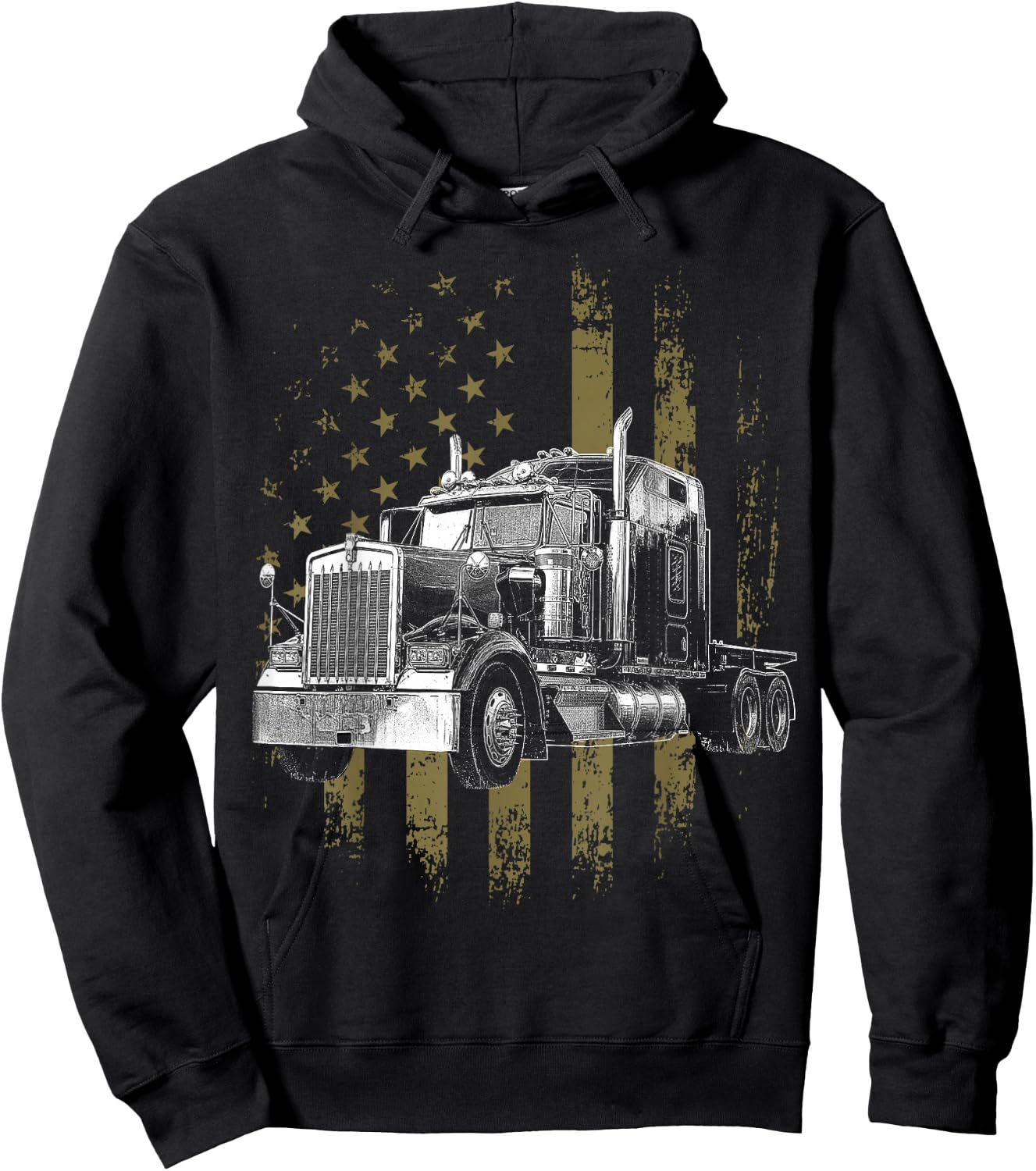 Trucker American Flag Big Rig Semi-Trailer Truck Driver Gift Hoodie - Hoodie | Black