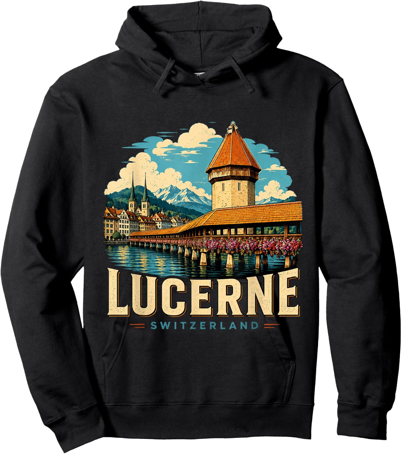 Vintage Lucerne Switzerland Travel Souvenir Landmark Gift Hoodie - Hoodie | Black