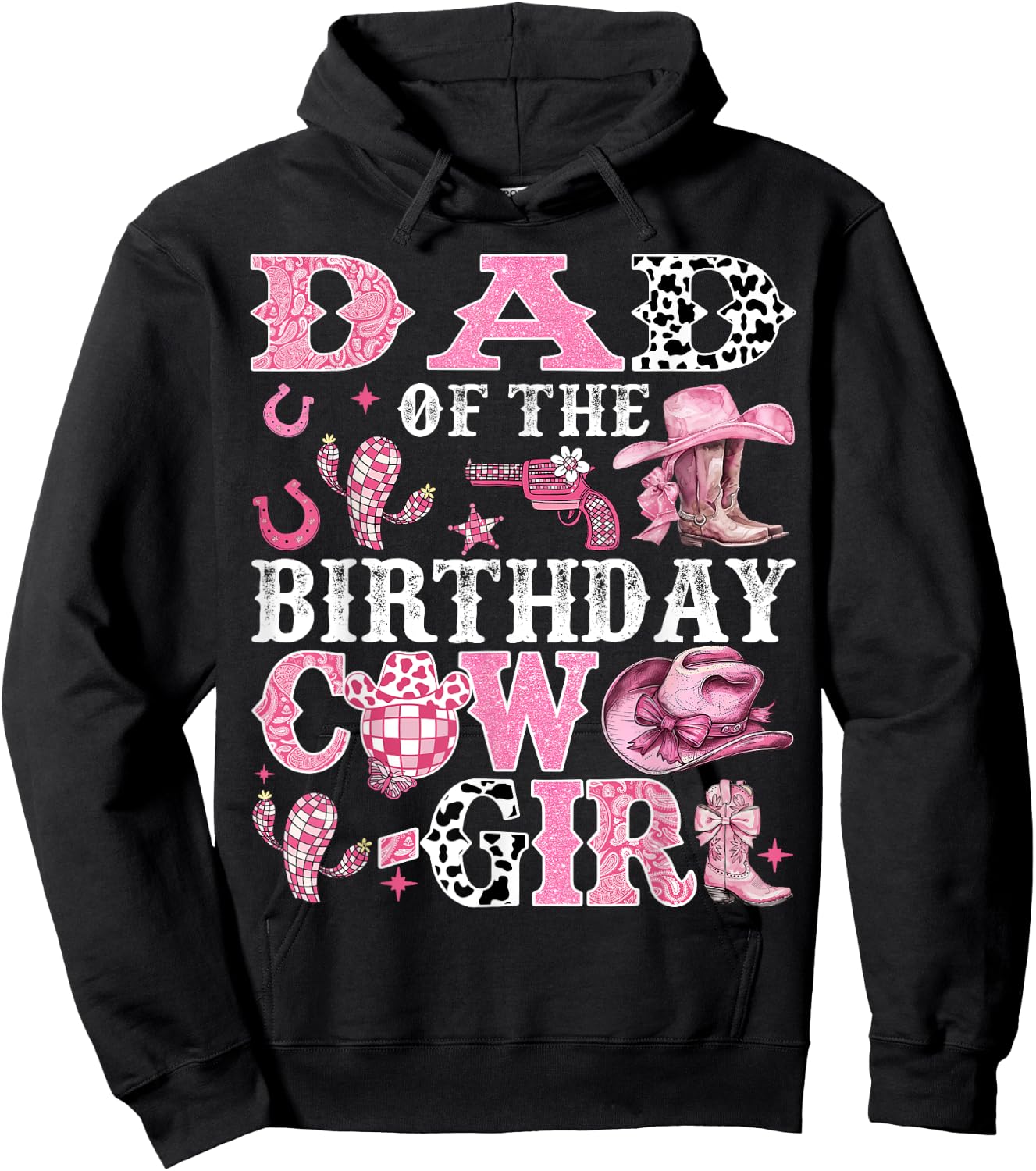 Dad Of The Birthday Cow-Girl Rodeo Cow Girl Birthday Hoodie - Hoodie | Black