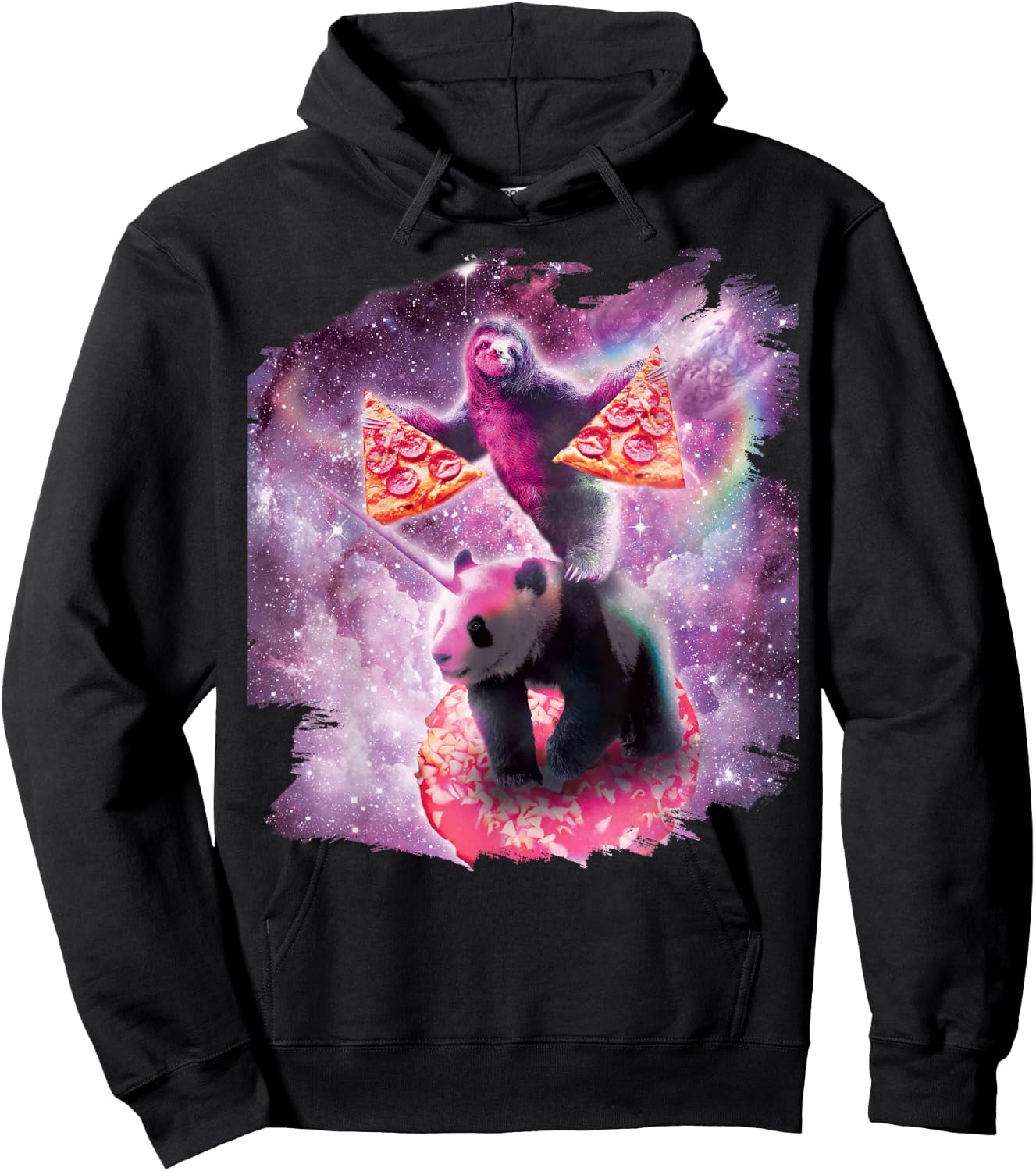 Space Pizza Sloth On Panda Unicorn On Doughnut Hoodie - Hoodie | Black