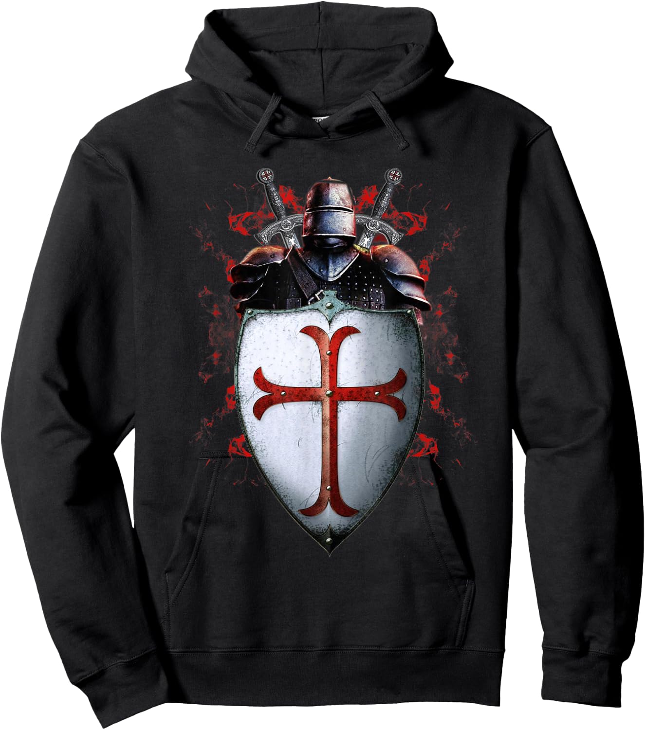 Knights Templar Flag Helmet Cross Sword Gift Hoodie - Hoodie | Black
