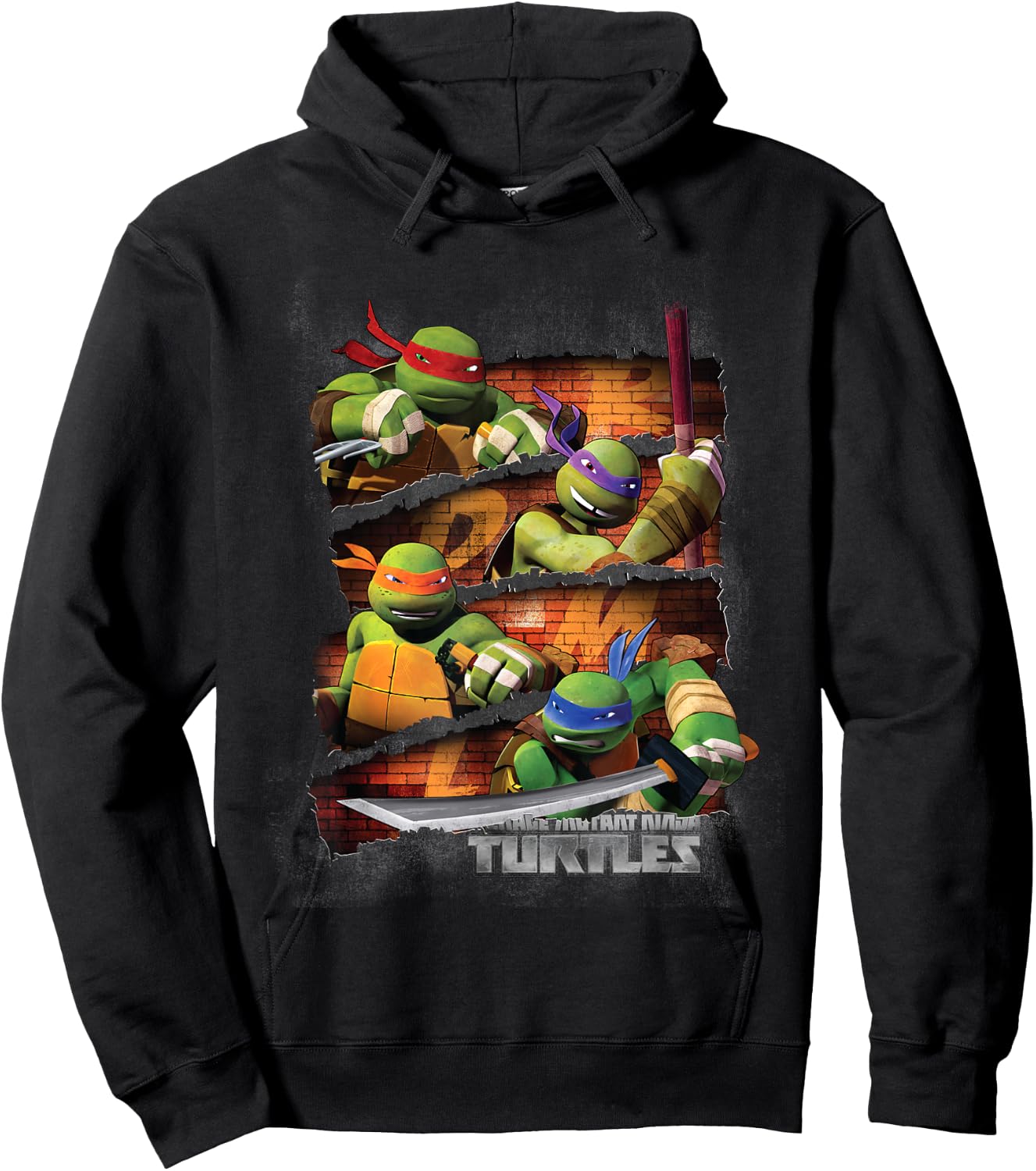 TMNT 4 Turtle Slice With Weapon Hoodie - Hoodie | Black