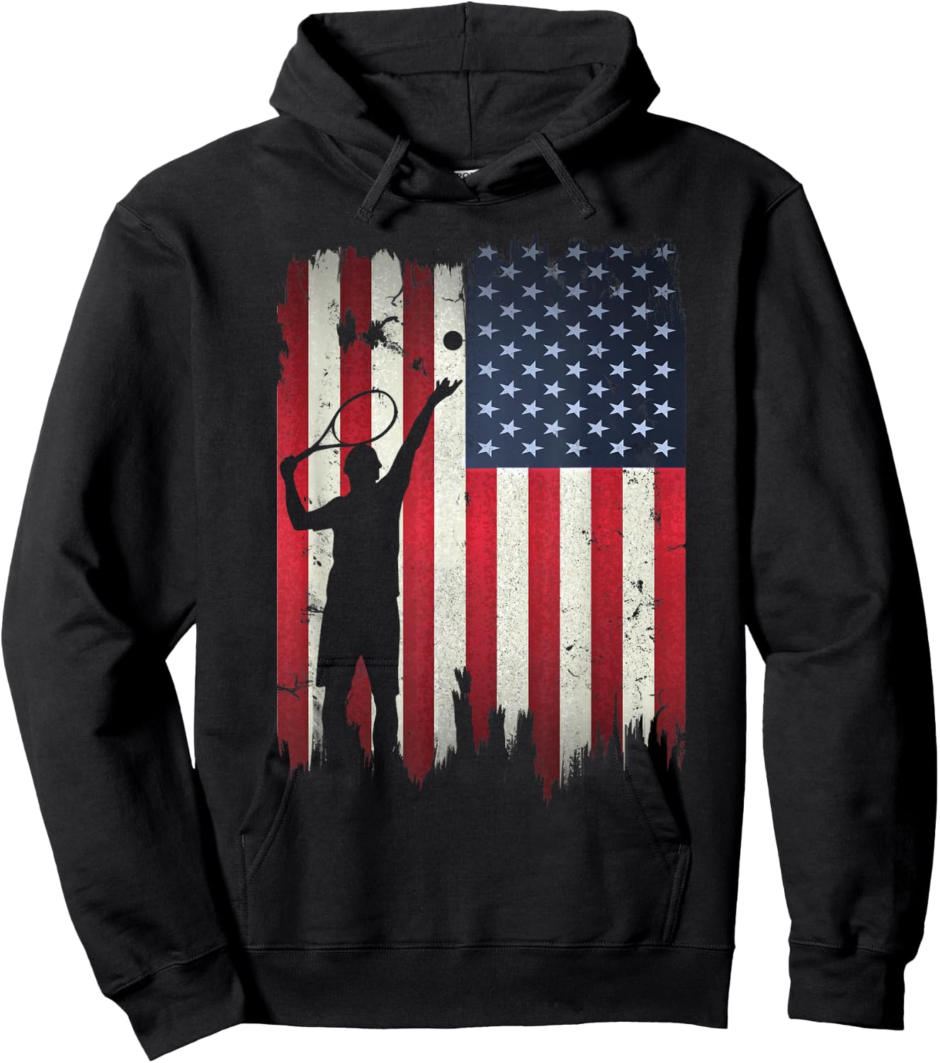 Tennis USA American Flag 4th of July Patriotic Sports Women Kids Men Hoodie - Hoodie | Black