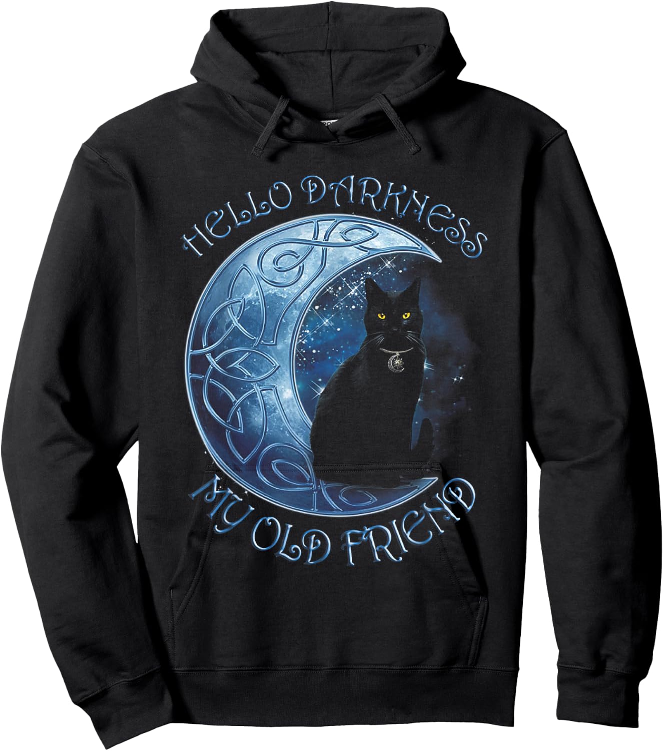 Hello Darkness My Old Friend Funny Cat Moon Hoodie - Hoodie | Black