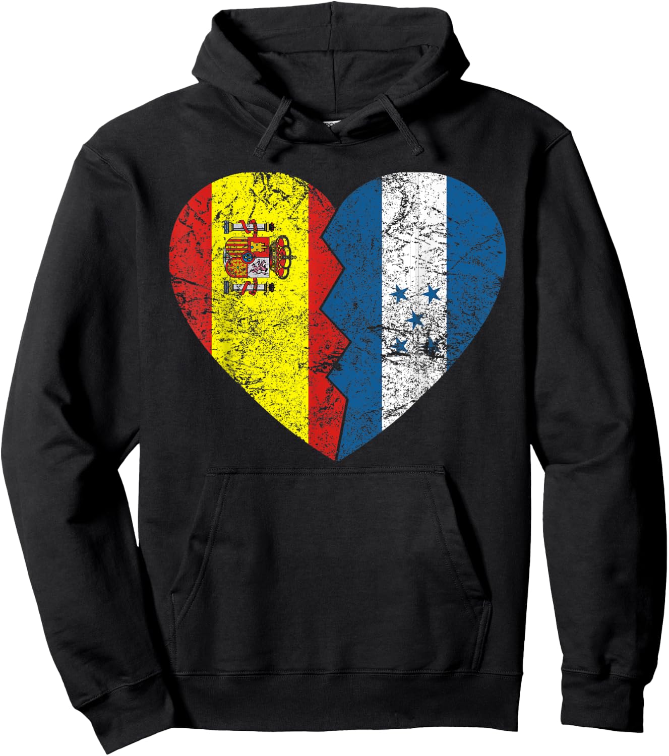 Spanish Honduran Flags Heart | Honduras Spain Roots Vintage Hoodie - Hoodie | Black