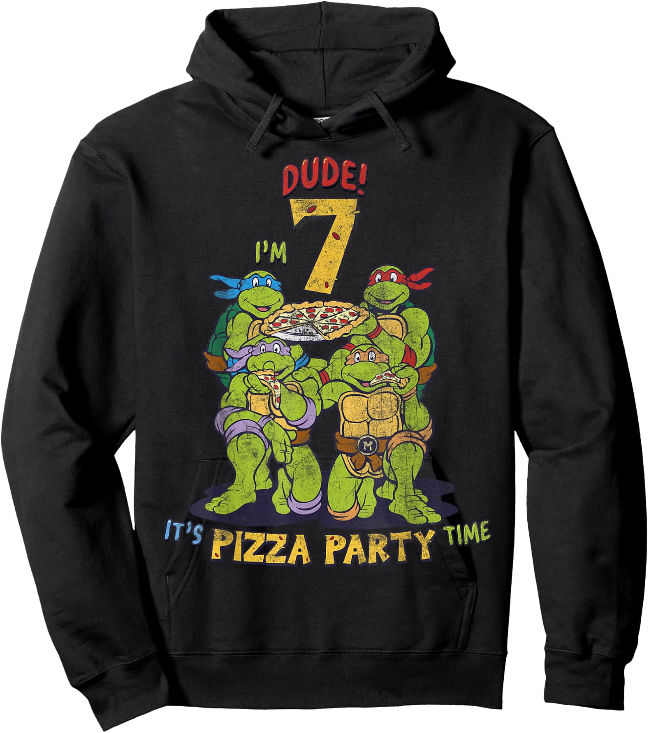 Teenage Mutant Ninja Turtles I'm 7 Dude Pizza Birthday Party Hoodie - Hoodie | Black