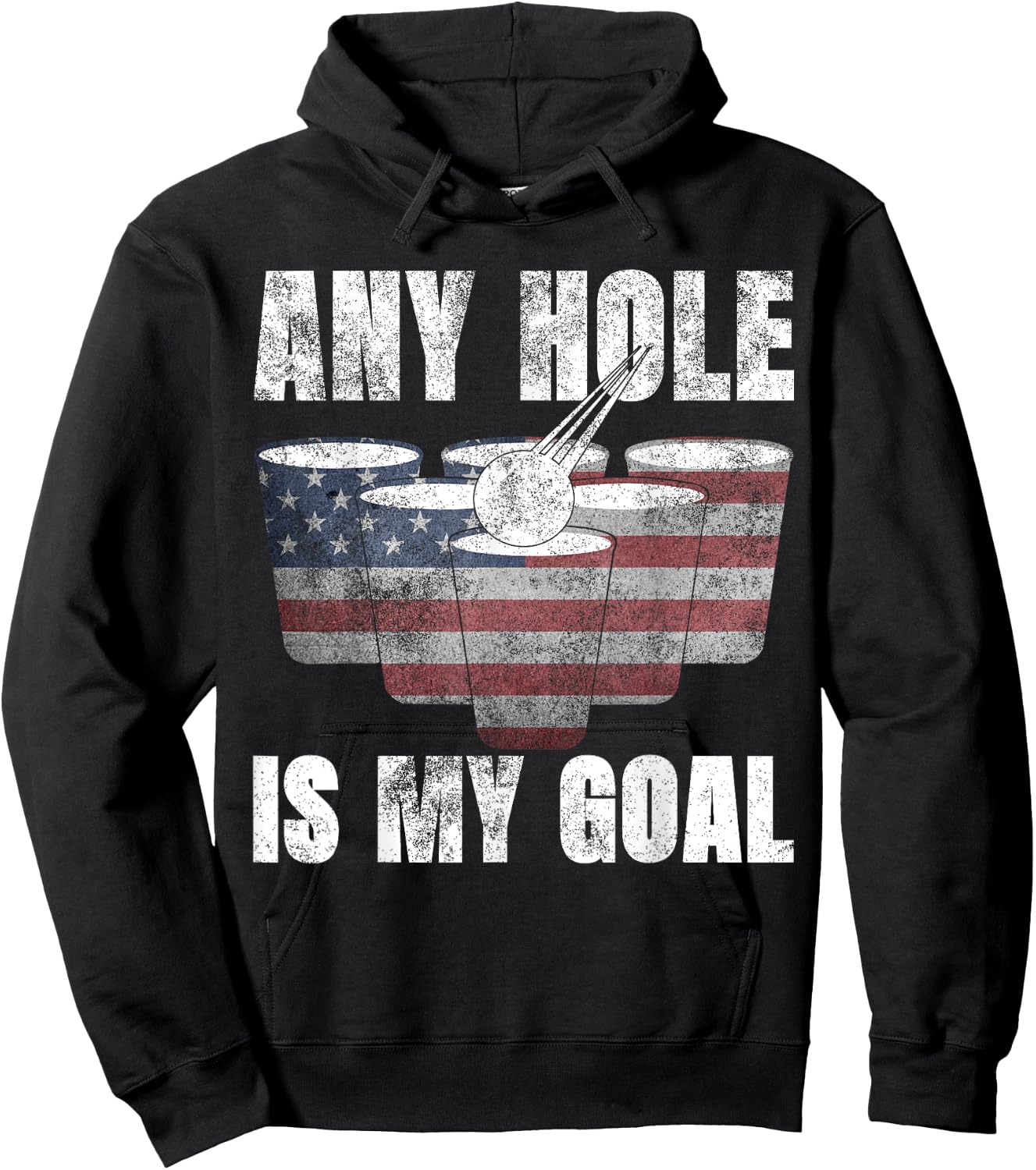 Any Hole Is My Goal Shirt 4th July Gifts USA Flag Beer Pong Men Hoodie - Hoodie | Black