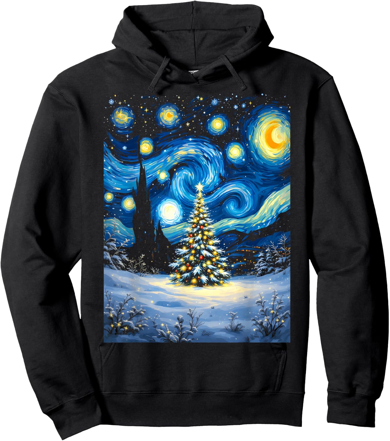 Christmas Tree Starry Night Van Gogh Winter Wonderland Hoodie - Hoodie | Black