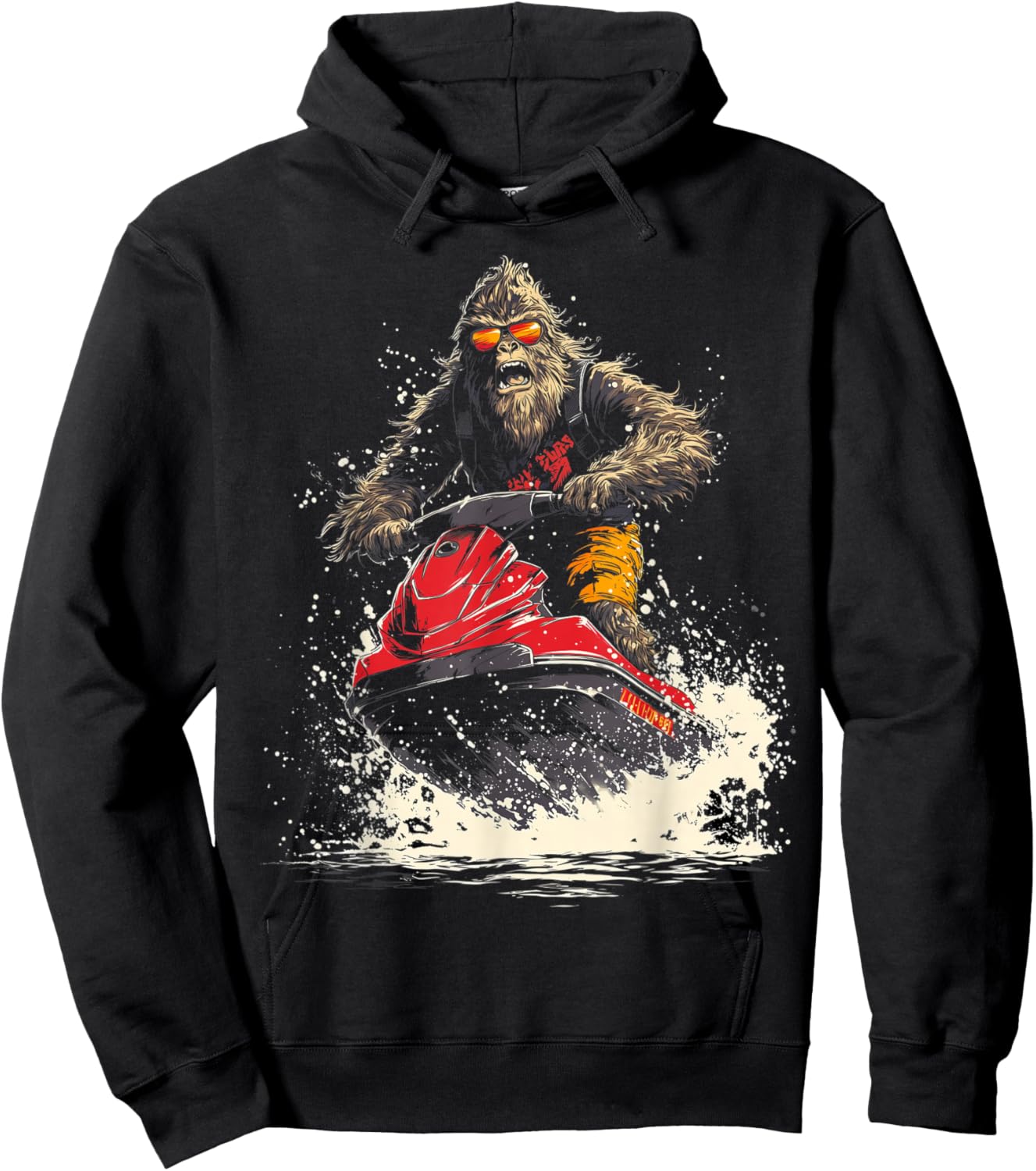 Bigfoot Riding Jet Ski Funny Jetski Hoodie - Hoodie | Black