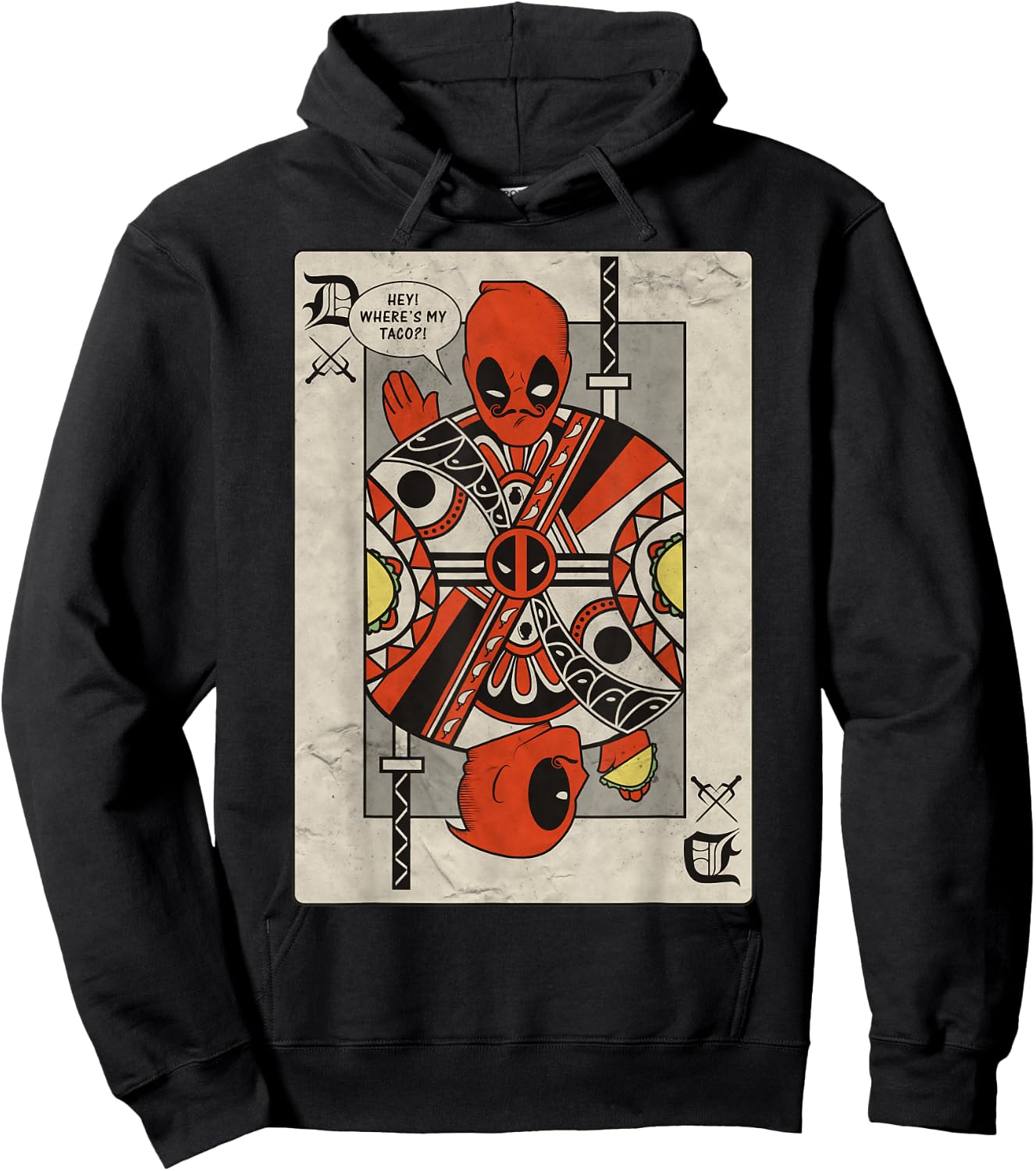 Marvel Deadpool Playing Card Taco Fight Graphic Hoodie - Hoodie | Black