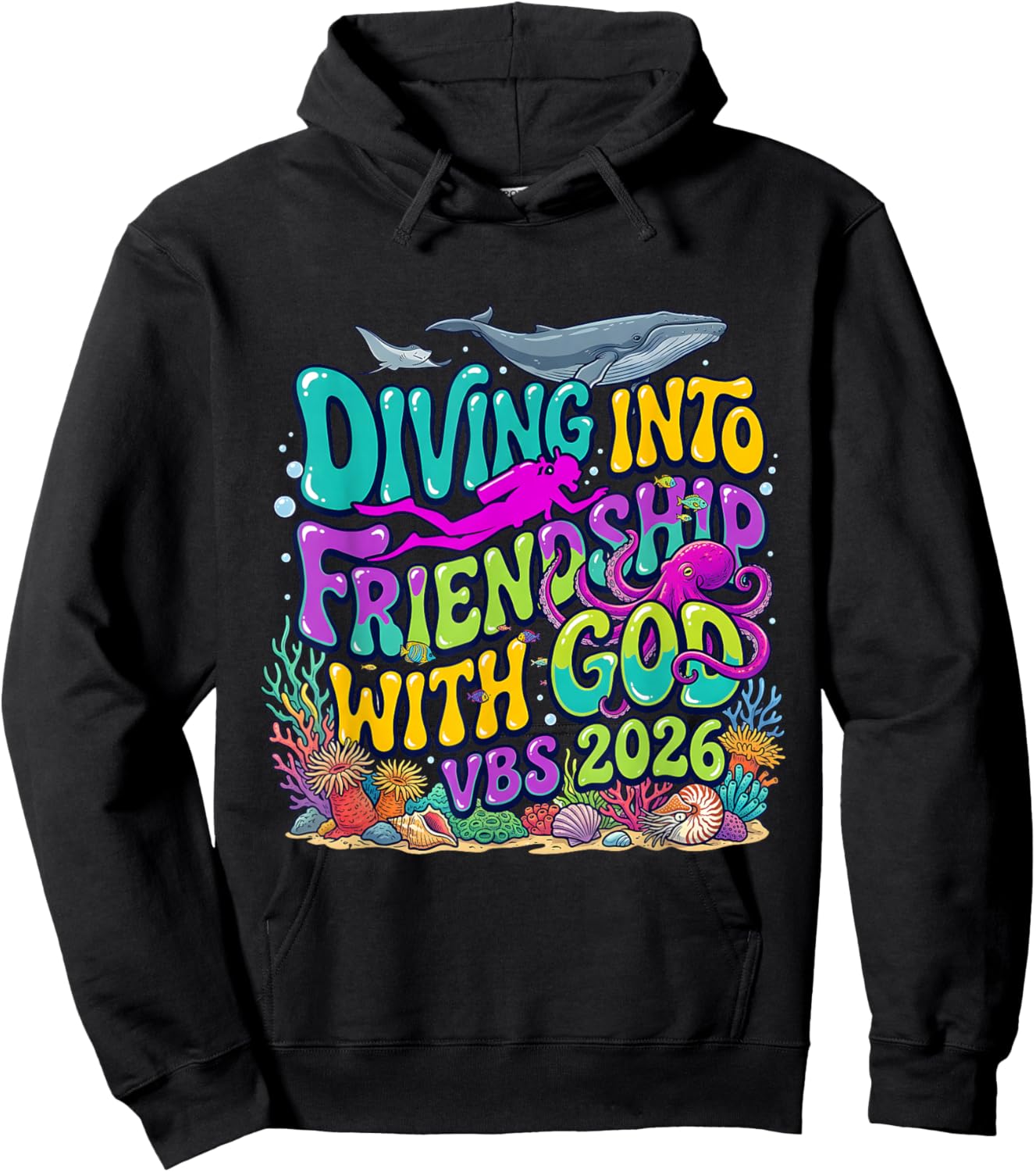 Vintage Diving Into Friendship with God VBS 2026 Scuba Kid Hoodie - Hoodie | Black