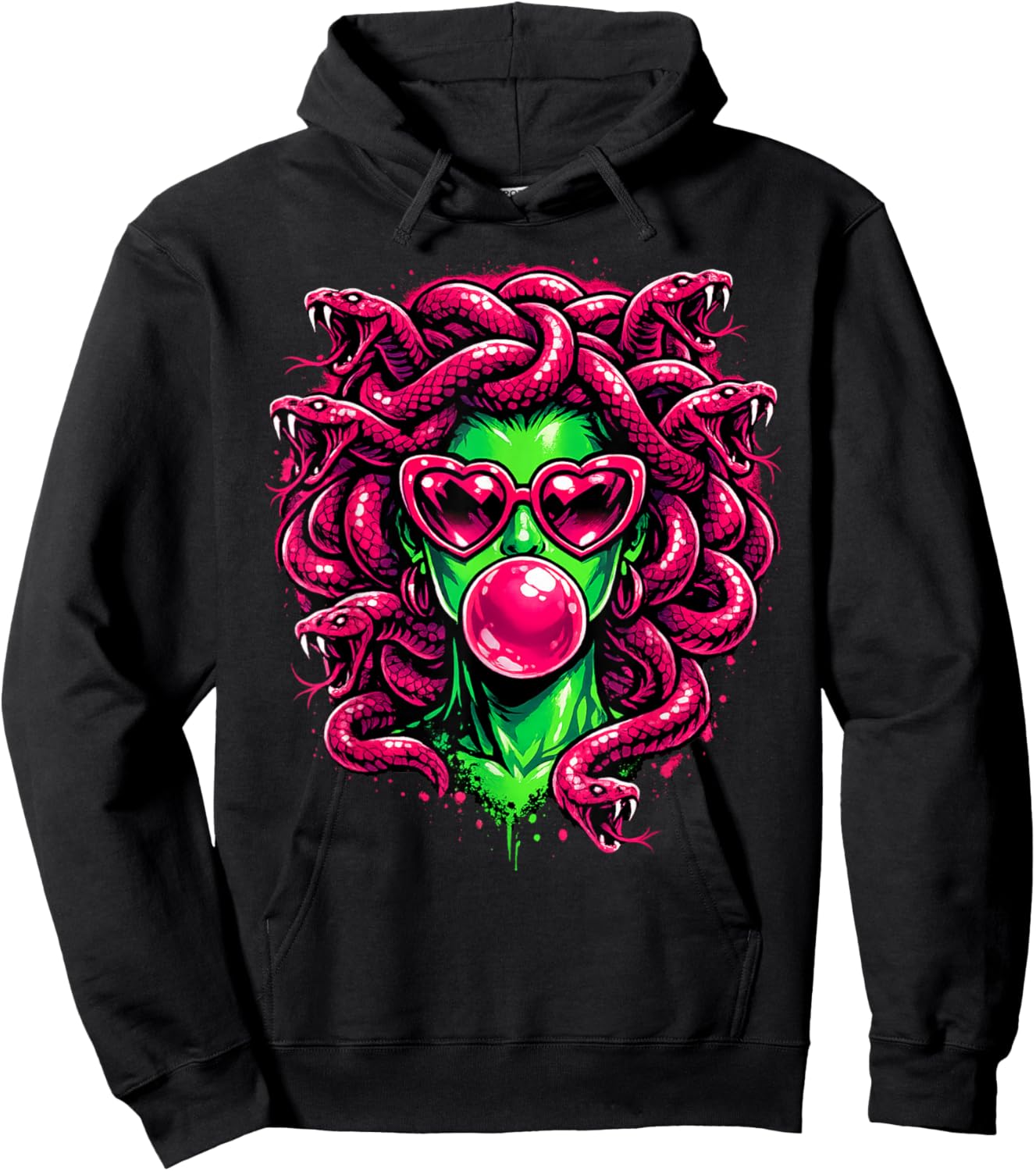 Medusa Bubblegum Sunglasses Heart Greek Snake Hair Goddess Hoodie - Hoodie | Black