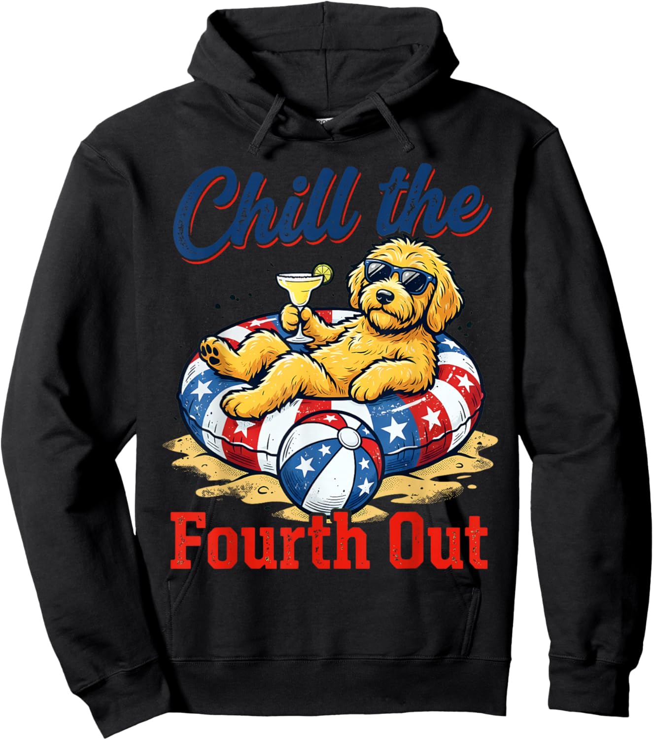 Chill The Fourth Out Patriotic Goldendoodle USA Dog Hoodie - Hoodie | Black