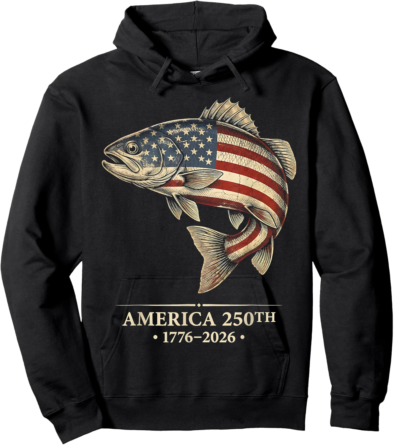 250 America Years 1776 2026 Fishing USA Flag 250th Birthday Hoodie - Hoodie | Black