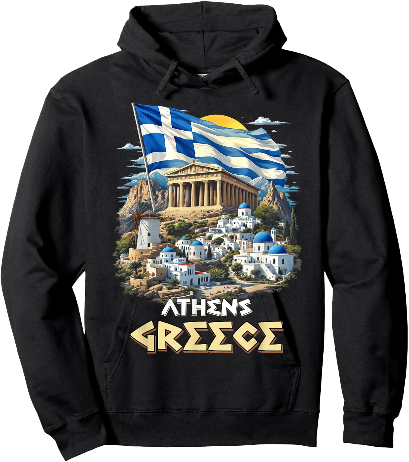 Athens Greece Flag Athens Souvenir Travel Vacation Hoodie - Hoodie | Black