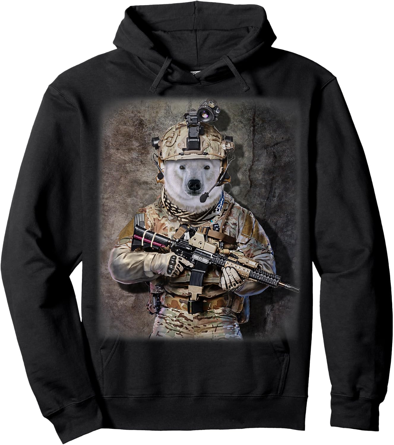 Polar Bear as Army Commando in Full Tactical Gear Hoodie - Hoodie | Black