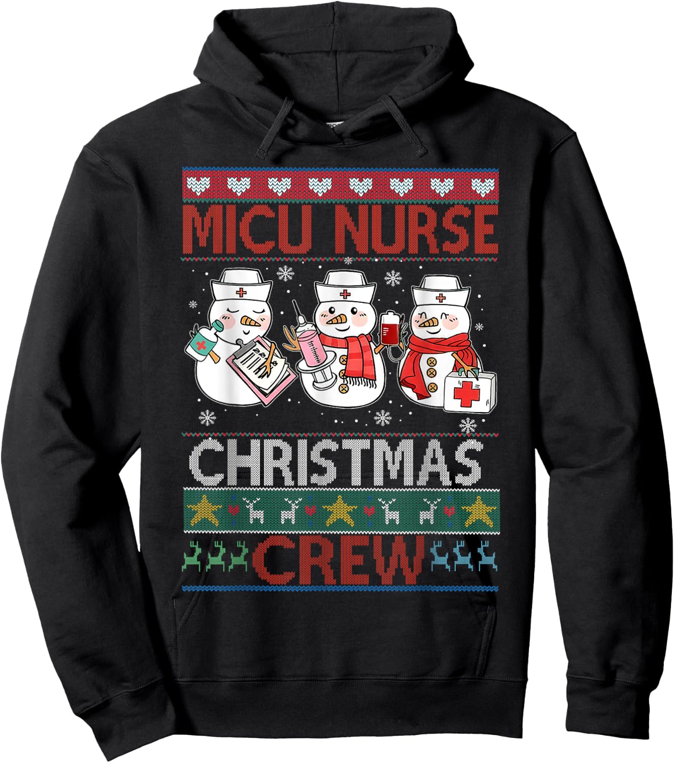 MICU Nurse Christmas Crew MICU Nurse Ugly Christmas Sweater Hoodie - Hoodie | Black