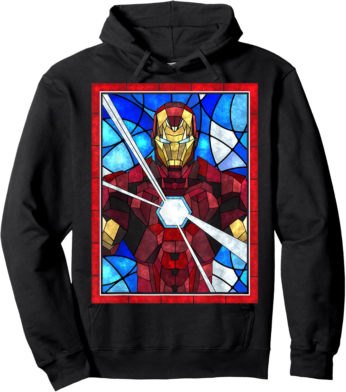 Marvel Iron Man Arc Reactor Beams Stained Glass Portrait Hoodie - Hoodie | Black