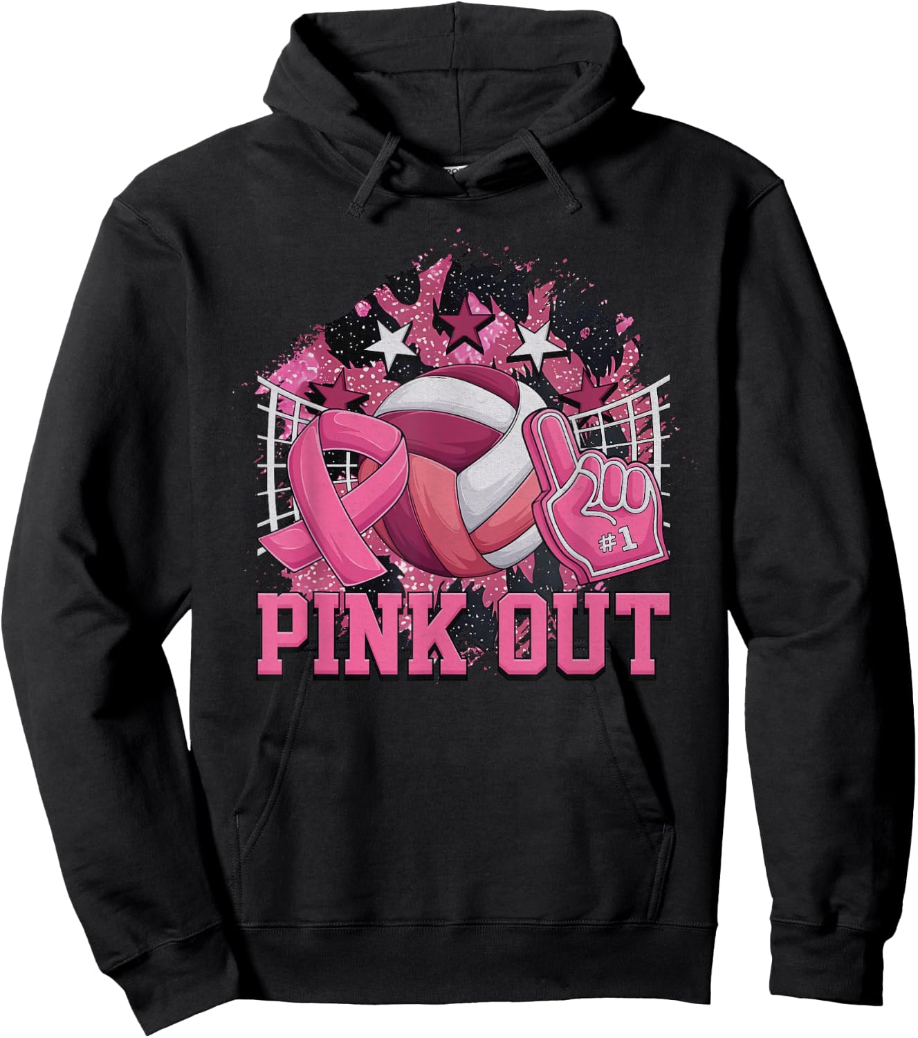 Pink Out Volleyball Pink Ribbon Breast Cancer Awareness Hoodie - Hoodie | Black