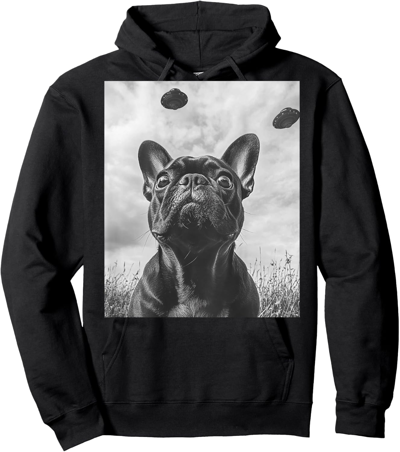 Funny graphic French Bulldog Frenchie UFO Alien Funny weird Women Kids Hoodie - Hoodie | Black