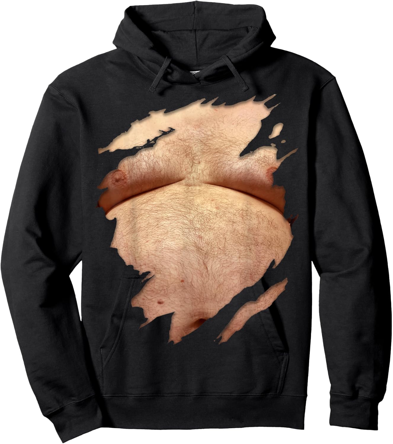 Fat Hairy Guy Big Stomach & Man Boobs Fat Dad BOD Hoodie - Hoodie | Black