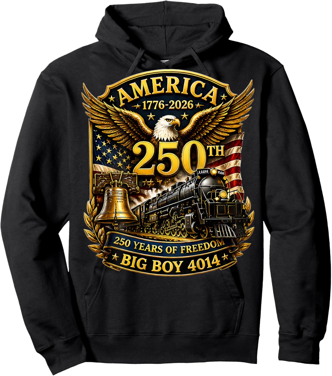 On Back Big Boy 4014 Train USA 250th Anniversary Patriotic Hoodie - Hoodie | Black