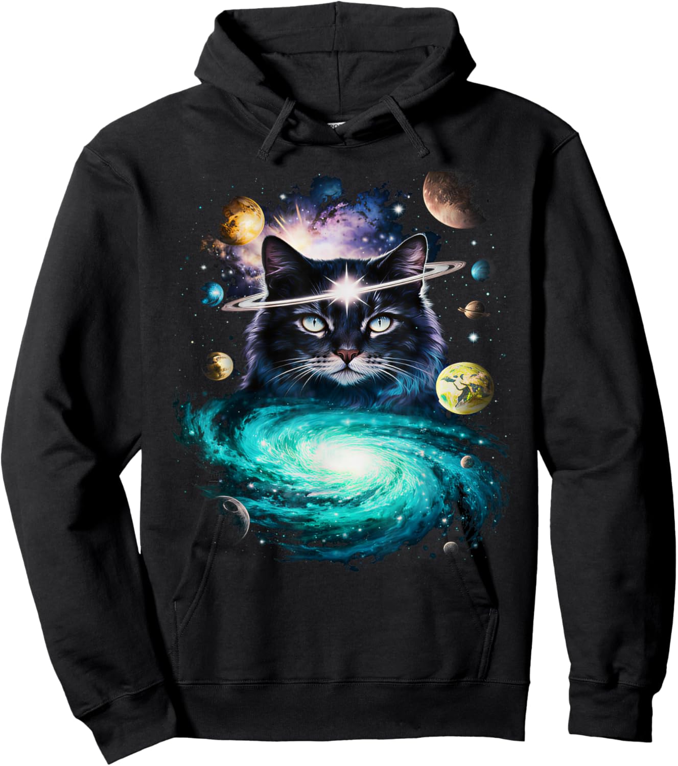 Funny Space Cat Lover Galaxy Cat Dad Mom Teens Kids Women Hoodie - Hoodie | Black