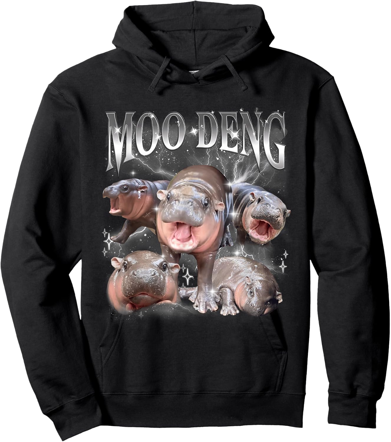 Funny Vintage Moo-deng the Famous Baby Pigmy Hippo Moodeng Hoodie - Hoodie | Black