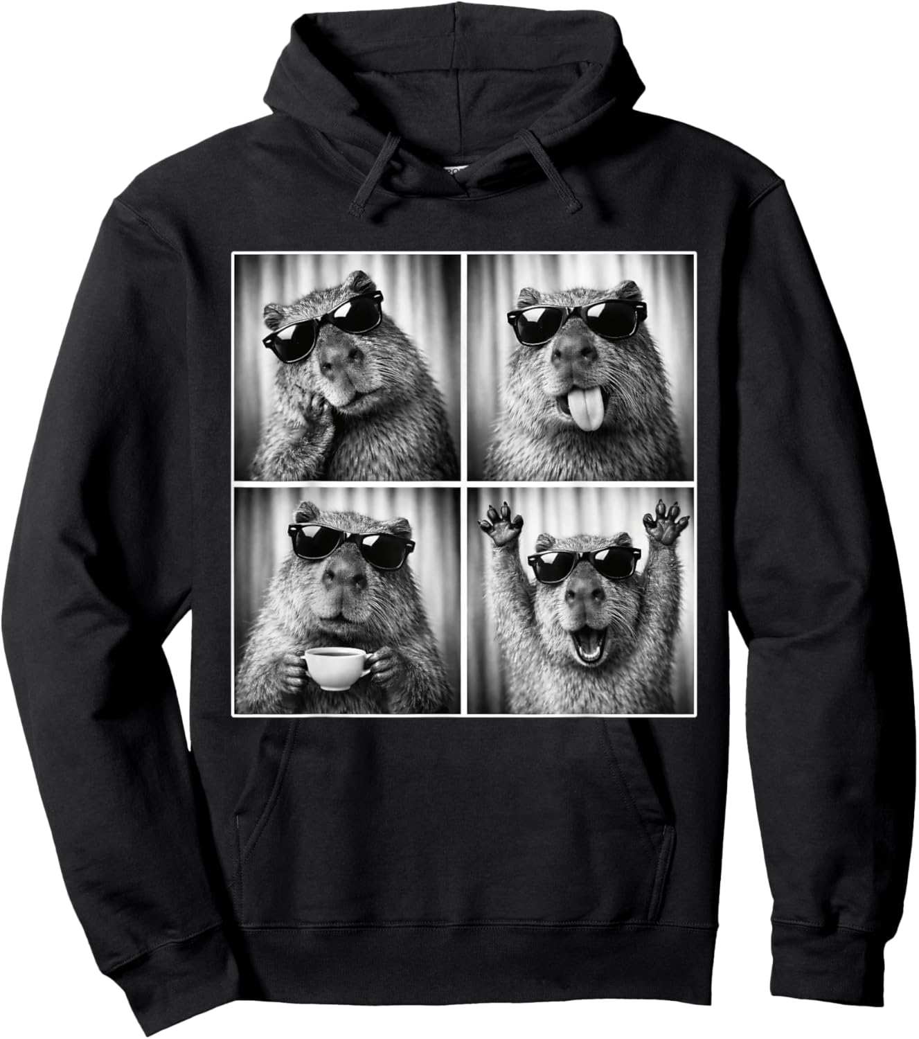 Capybara Photobooth, Funny Capybara with Sunglasses, Rodent Hoodie - Hoodie | Black