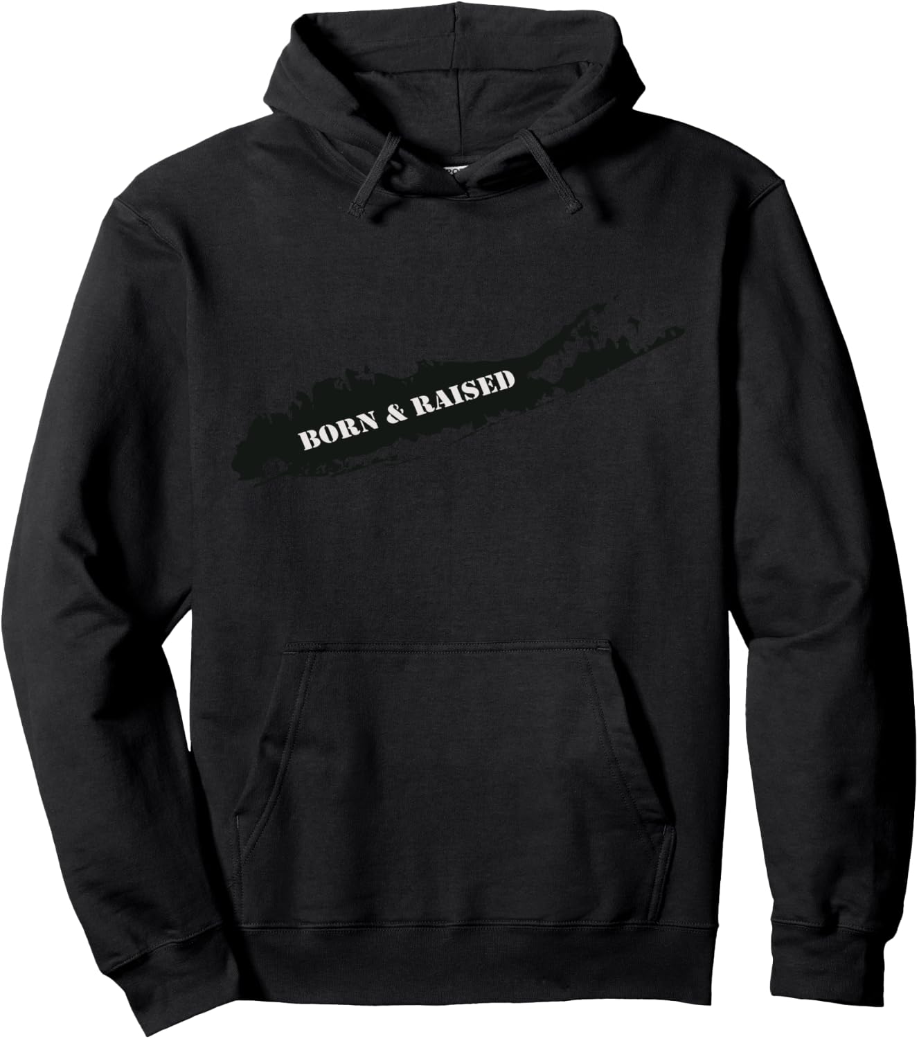 Born and Raised Long Island Home Map Long Sleeved Hoodie - Hoodie | Black