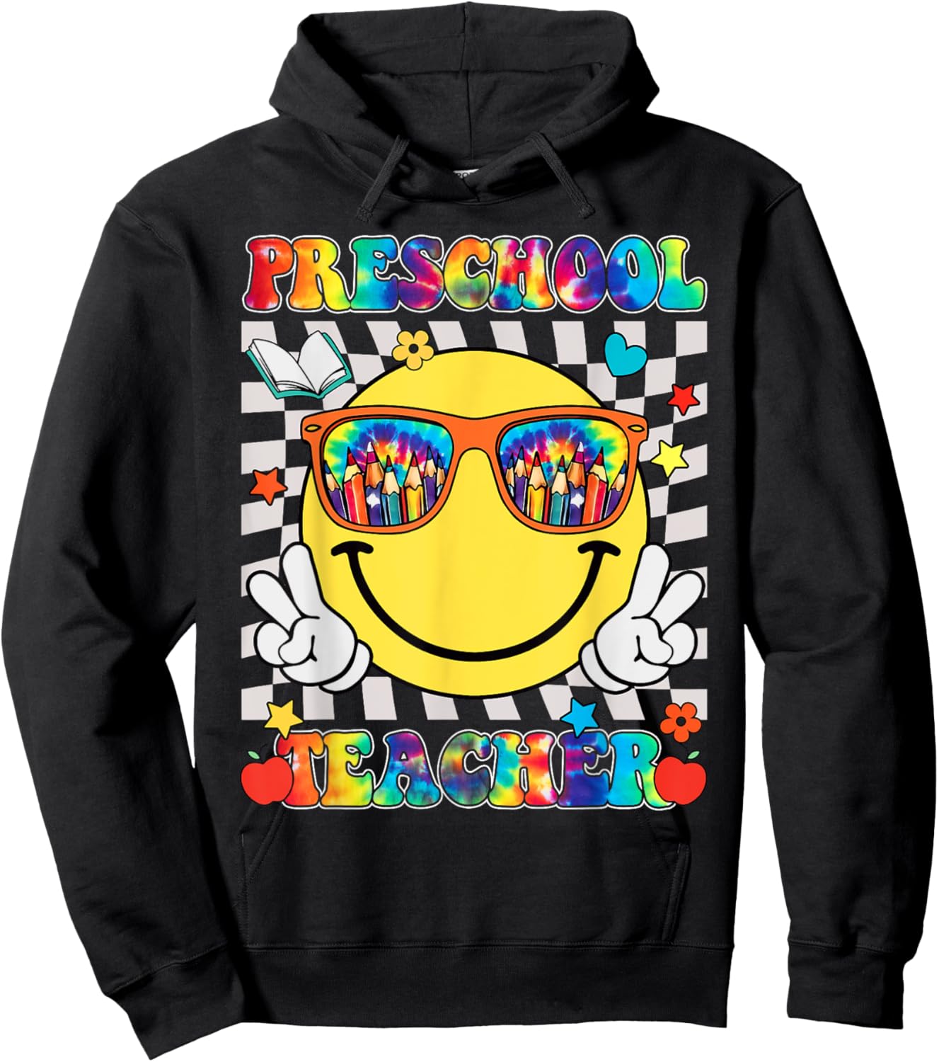 Preschool Teacher Smile Face Tie Dye Back To School Hoodie - Hoodie | Black