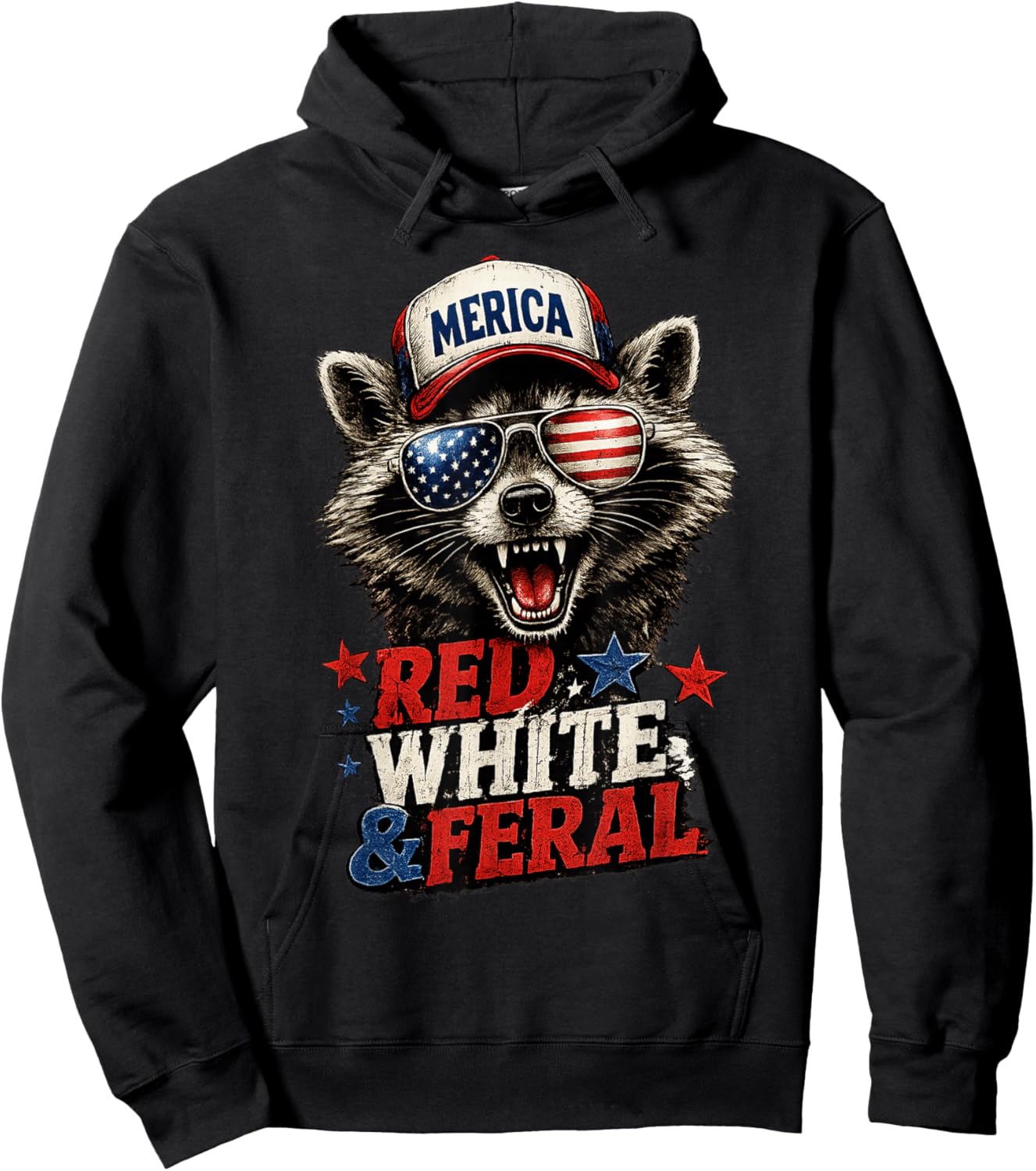 Preppy Red White and Feral Raccoon 4th of July Men Women Kid Hoodie - Hoodie | Black