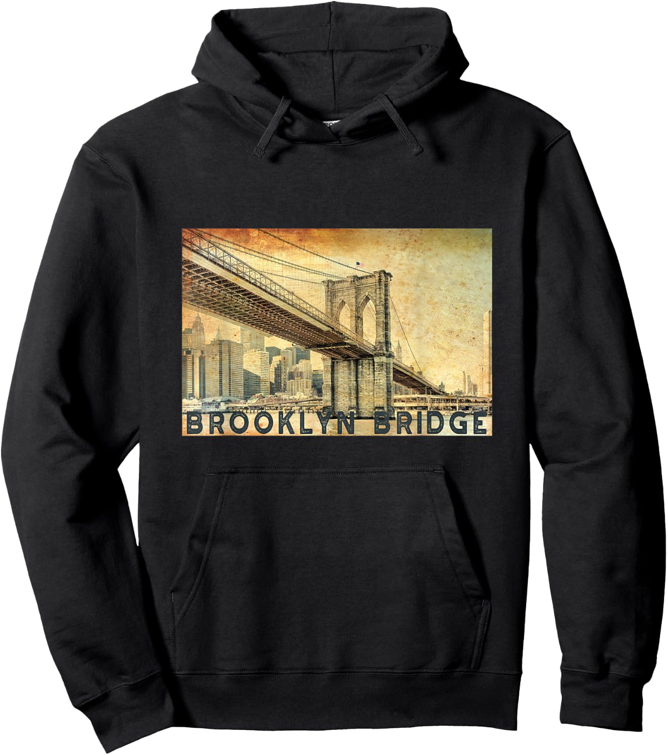NY Brooklyn Bridge Connects Manhattan & Brooklyn Men Women Hoodie - Hoodie | Black