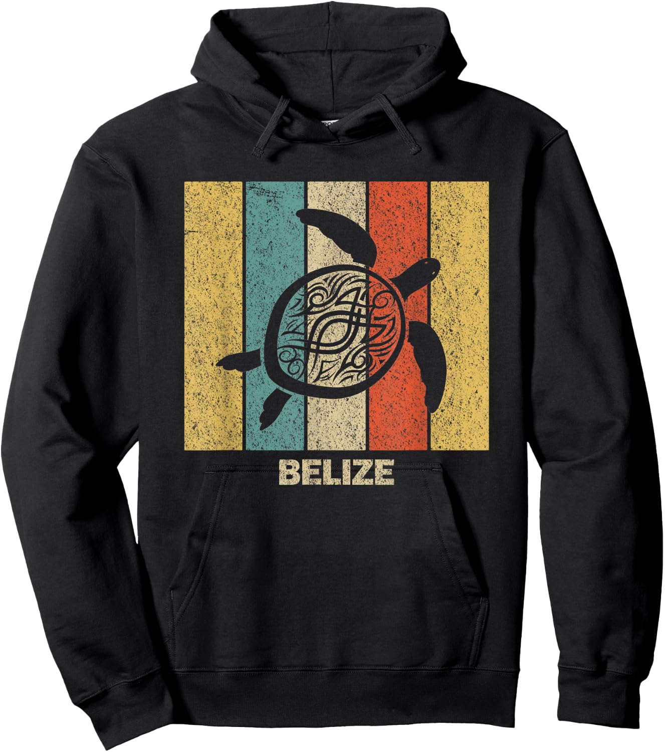 Belize Retro 80s Tribal Sea Turtle Hoodie - Hoodie | Black