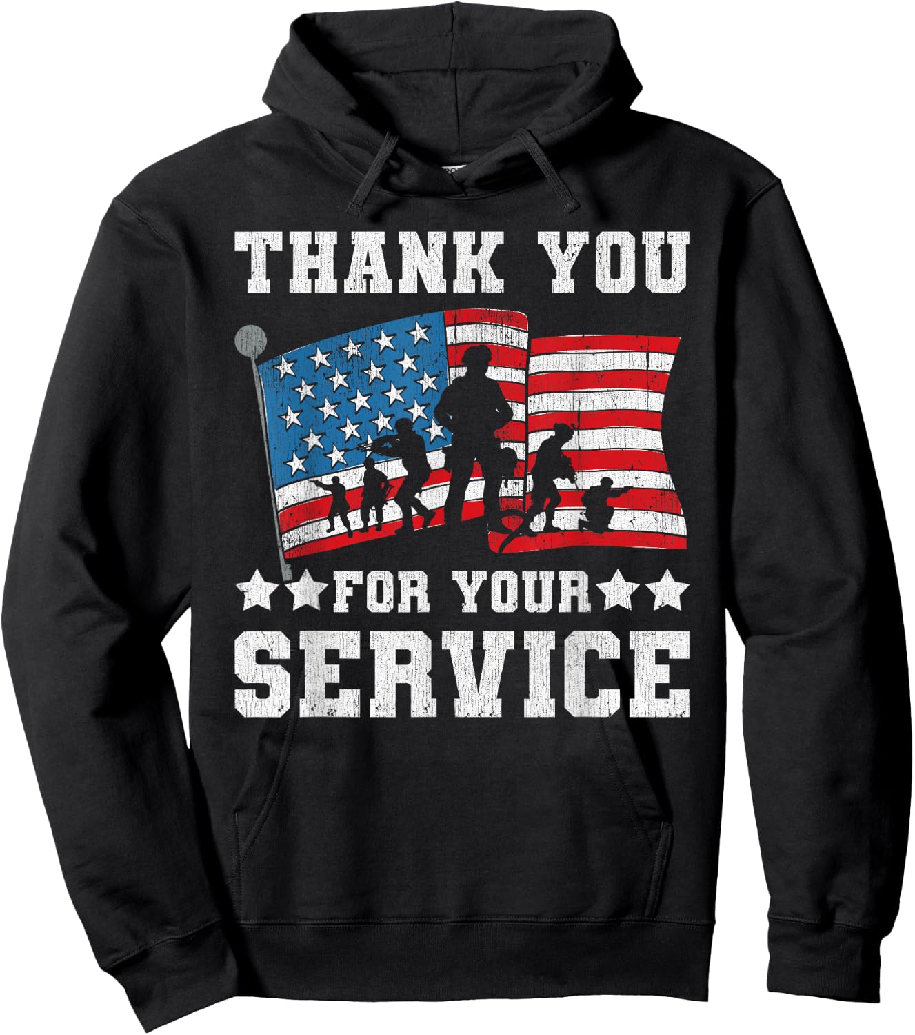 Thank You For Your Service American Flag Military Gift Shirt Hoodie - Hoodie | Black
