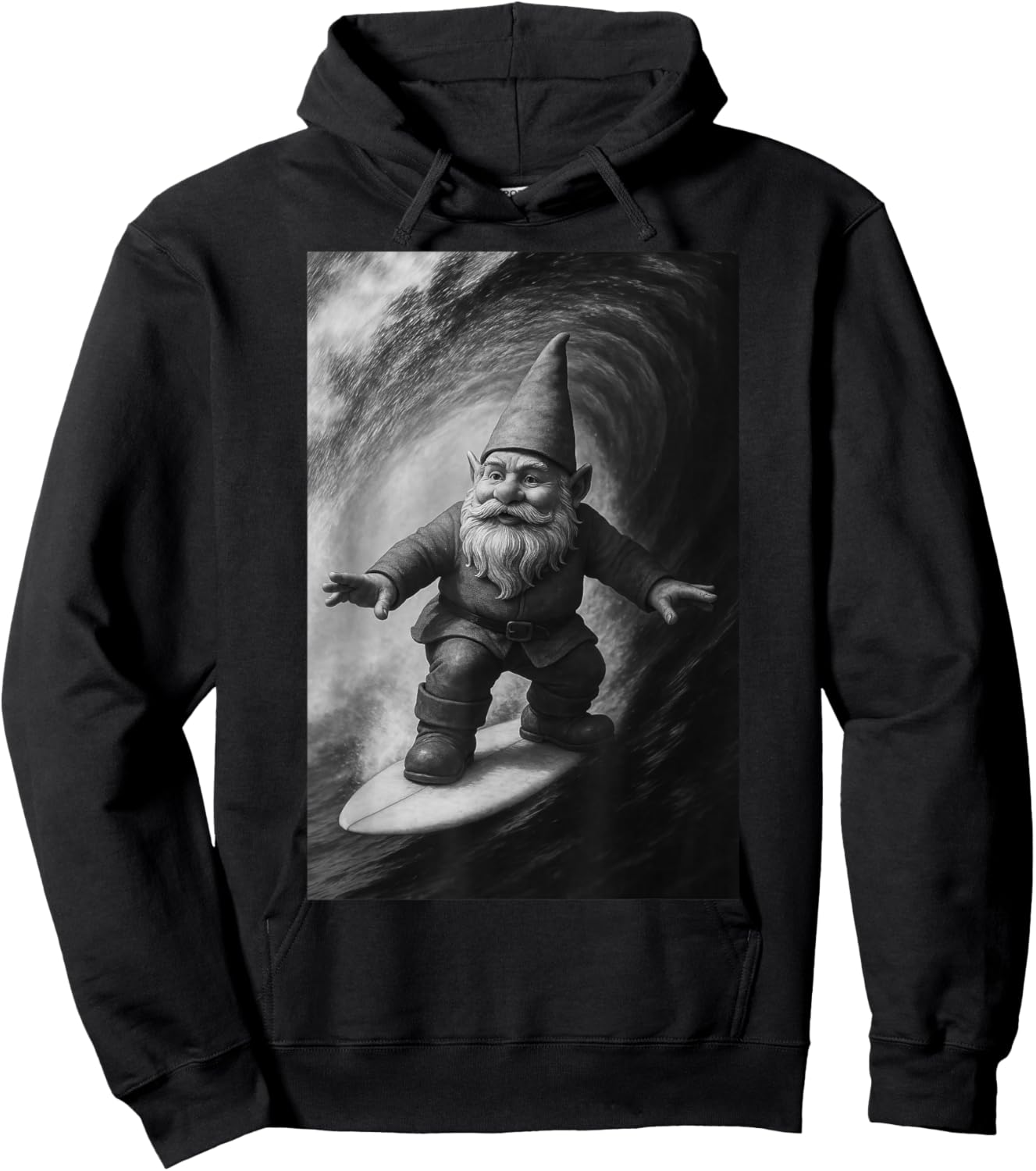 Funny Surfing Gnome Selfie On Surfboard Beach Gnome Hoodie - Hoodie | Black